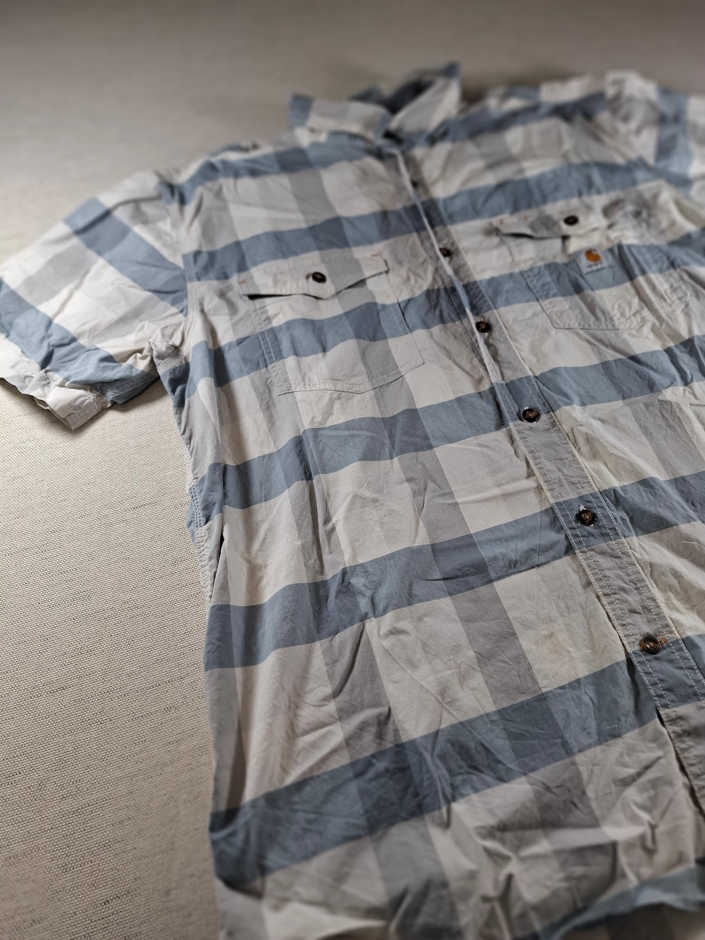 001442 – Carhartt Work Shirt – Blue/White Stripe, Size XL