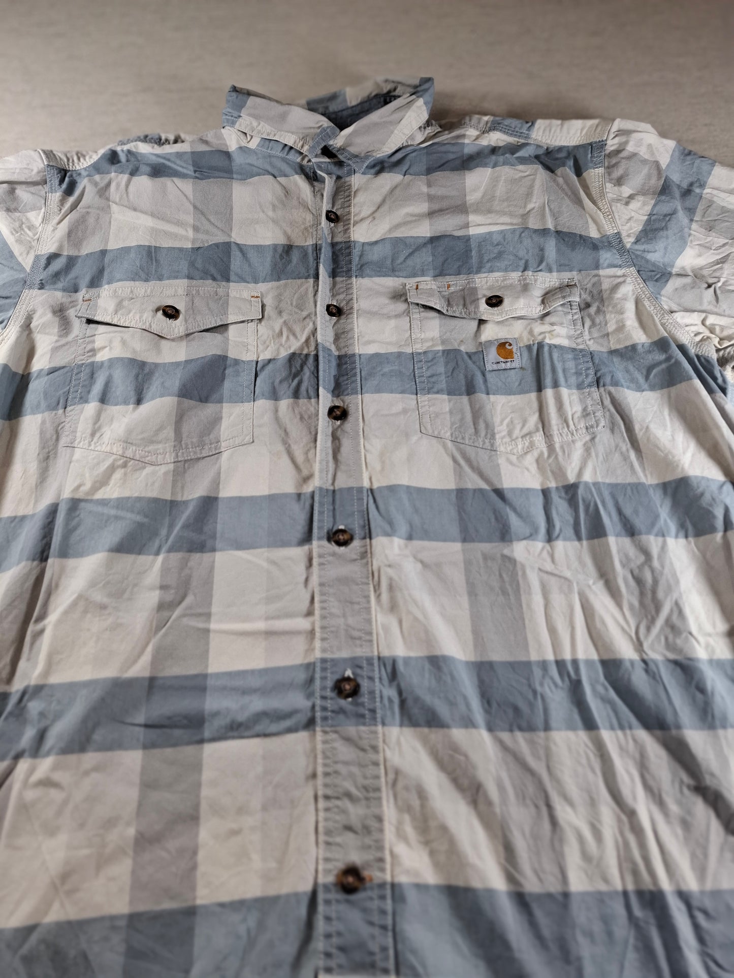 001442 – Carhartt Work Shirt – Blue/White Stripe, Size XL