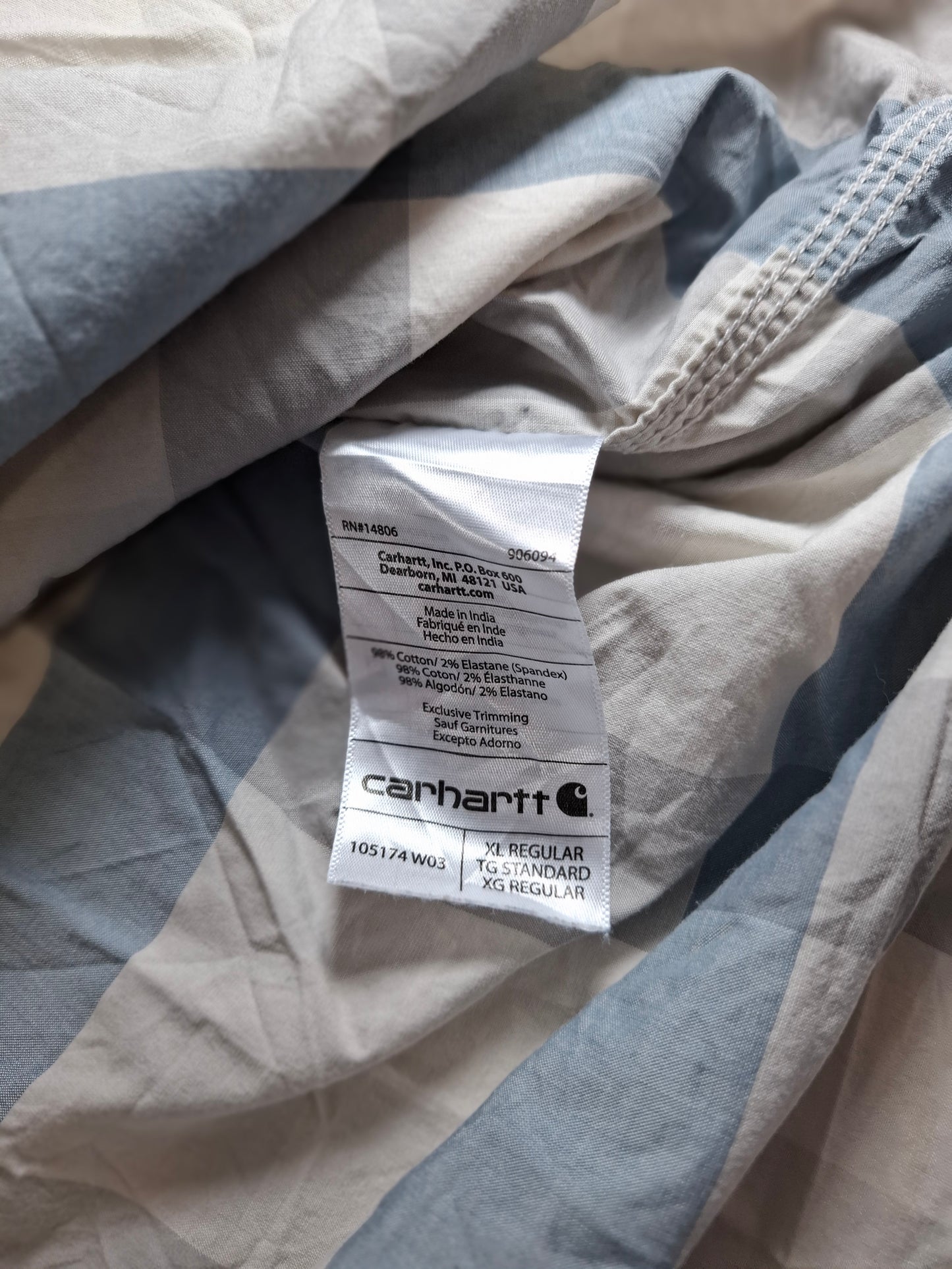 001442 – Carhartt Work Shirt – Blue/White Stripe, Size XL
