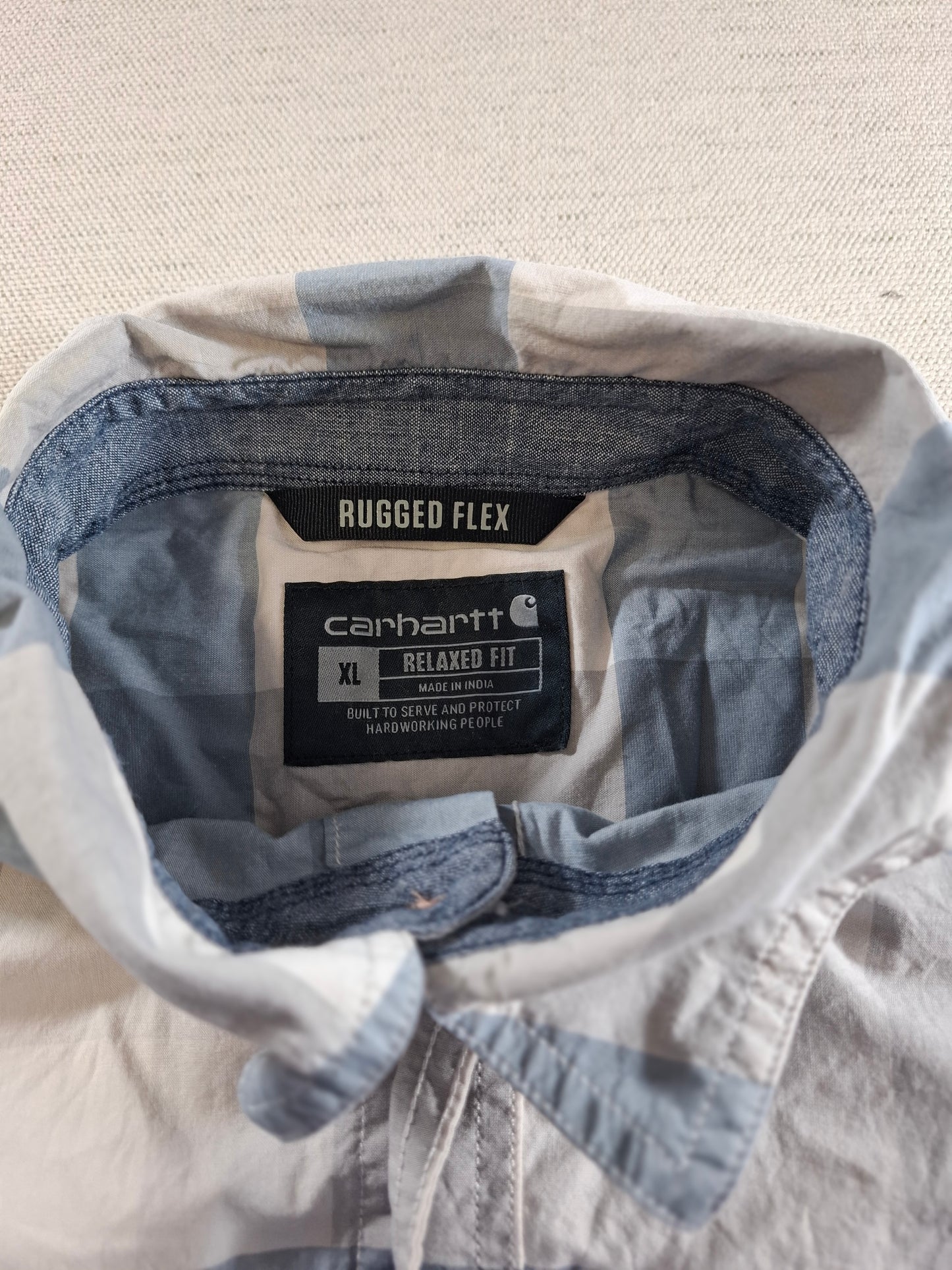 001442 – Carhartt Work Shirt – Blue/White Stripe, Size XL