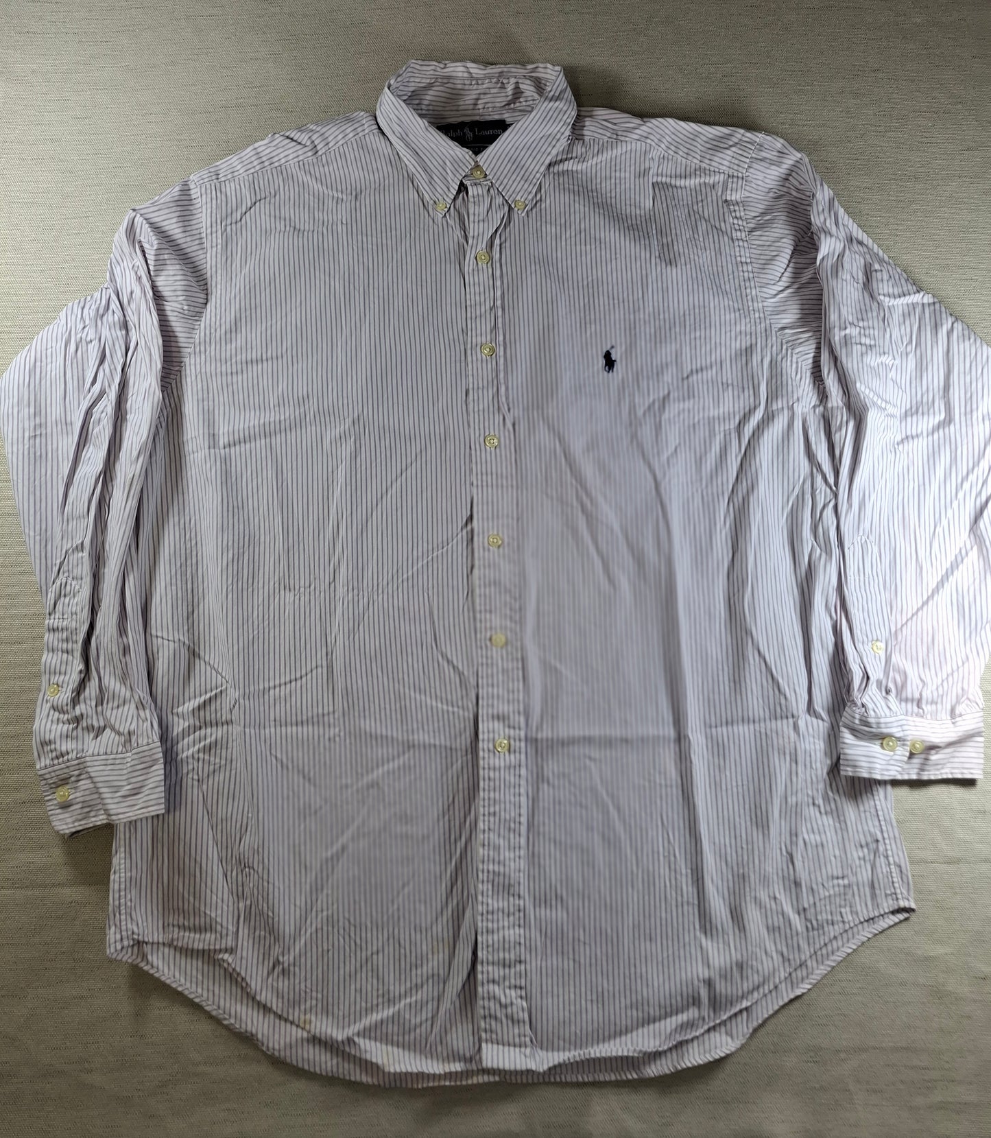 001443 – Polo Ralph Lauren Shirt – Lilac/White Stripe, Size Collar 17, Sleeve 34/35