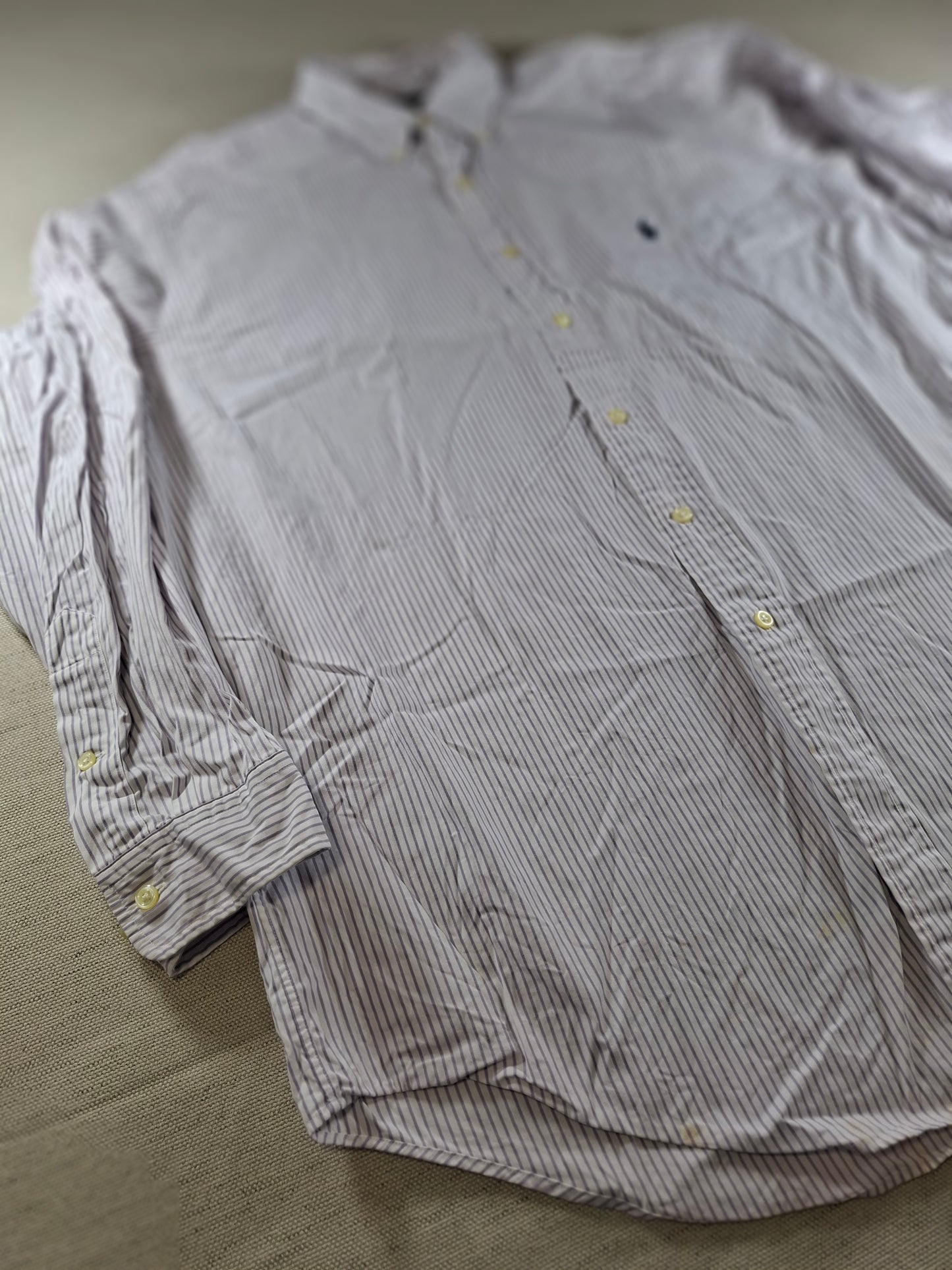 001443 – Polo Ralph Lauren Shirt – Lilac/White Stripe, Size Collar 17, Sleeve 34/35