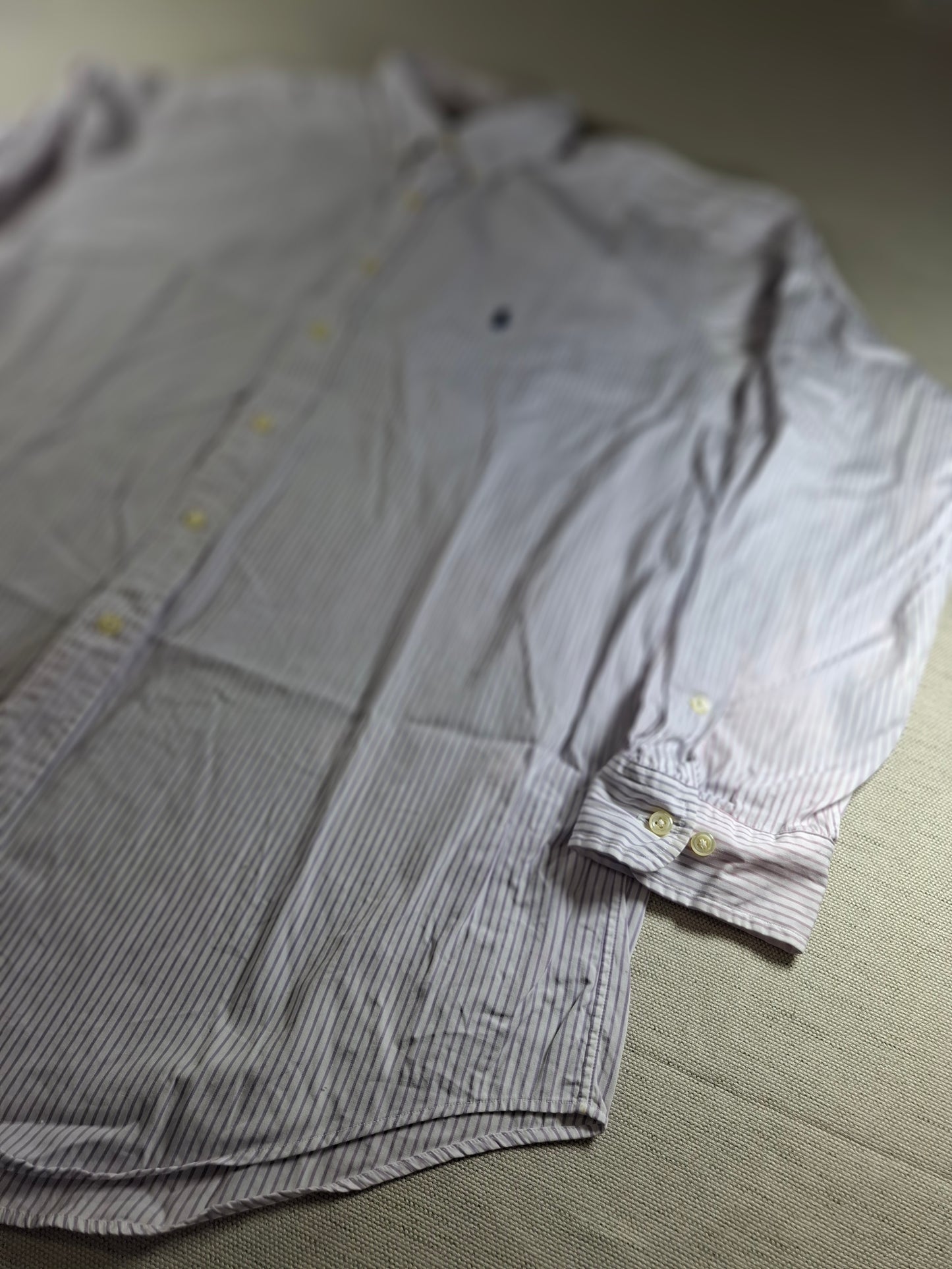 001443 – Polo Ralph Lauren Shirt – Lilac/White Stripe, Size Collar 17, Sleeve 34/35