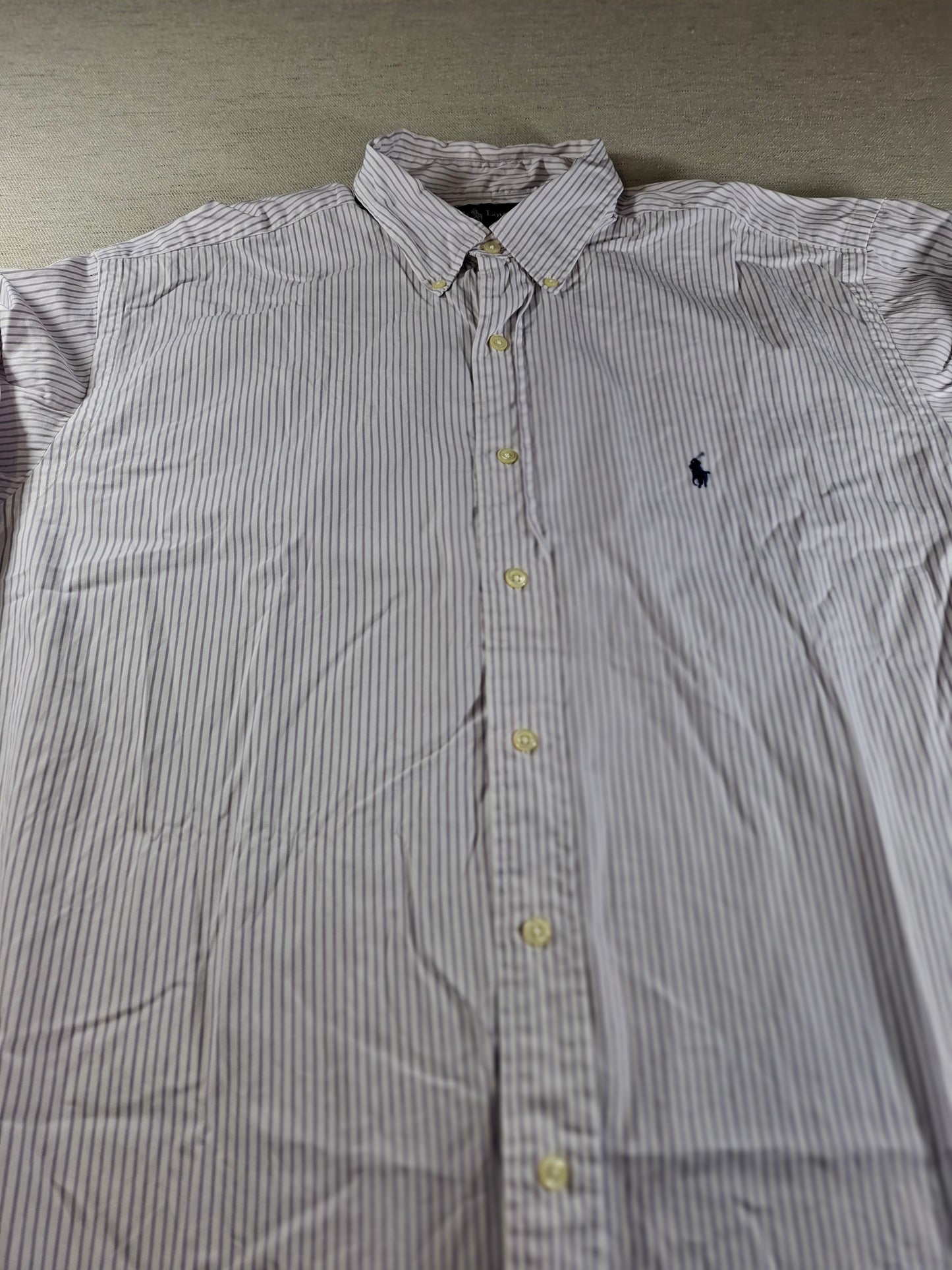 001443 – Polo Ralph Lauren Shirt – Lilac/White Stripe, Size Collar 17, Sleeve 34/35