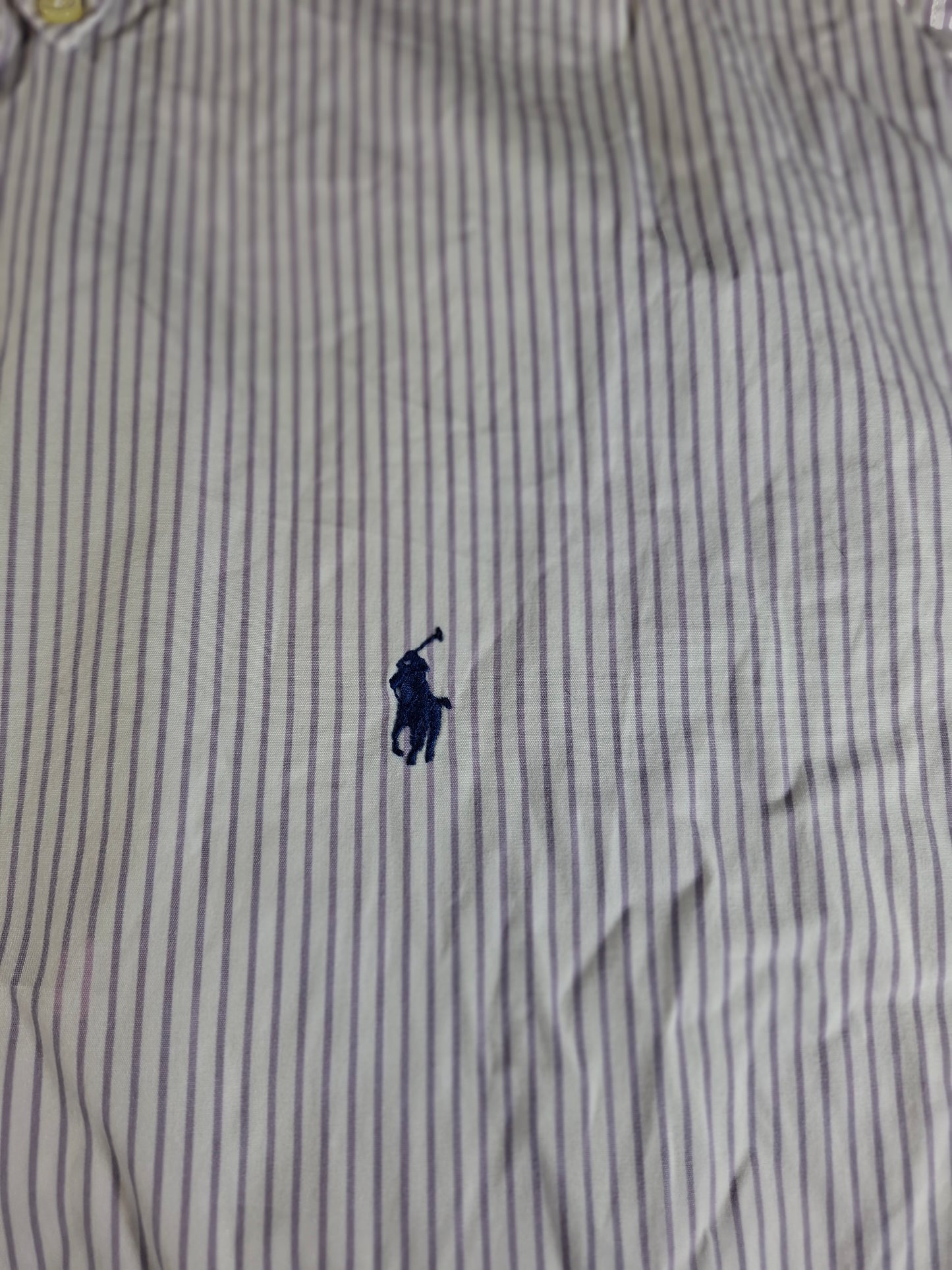 001443 – Polo Ralph Lauren Shirt – Lilac/White Stripe, Size Collar 17, Sleeve 34/35