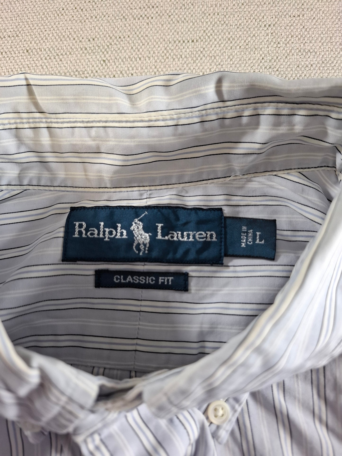001444 – Polo Ralph Lauren Shirt – Blue/White Stripe, Size L