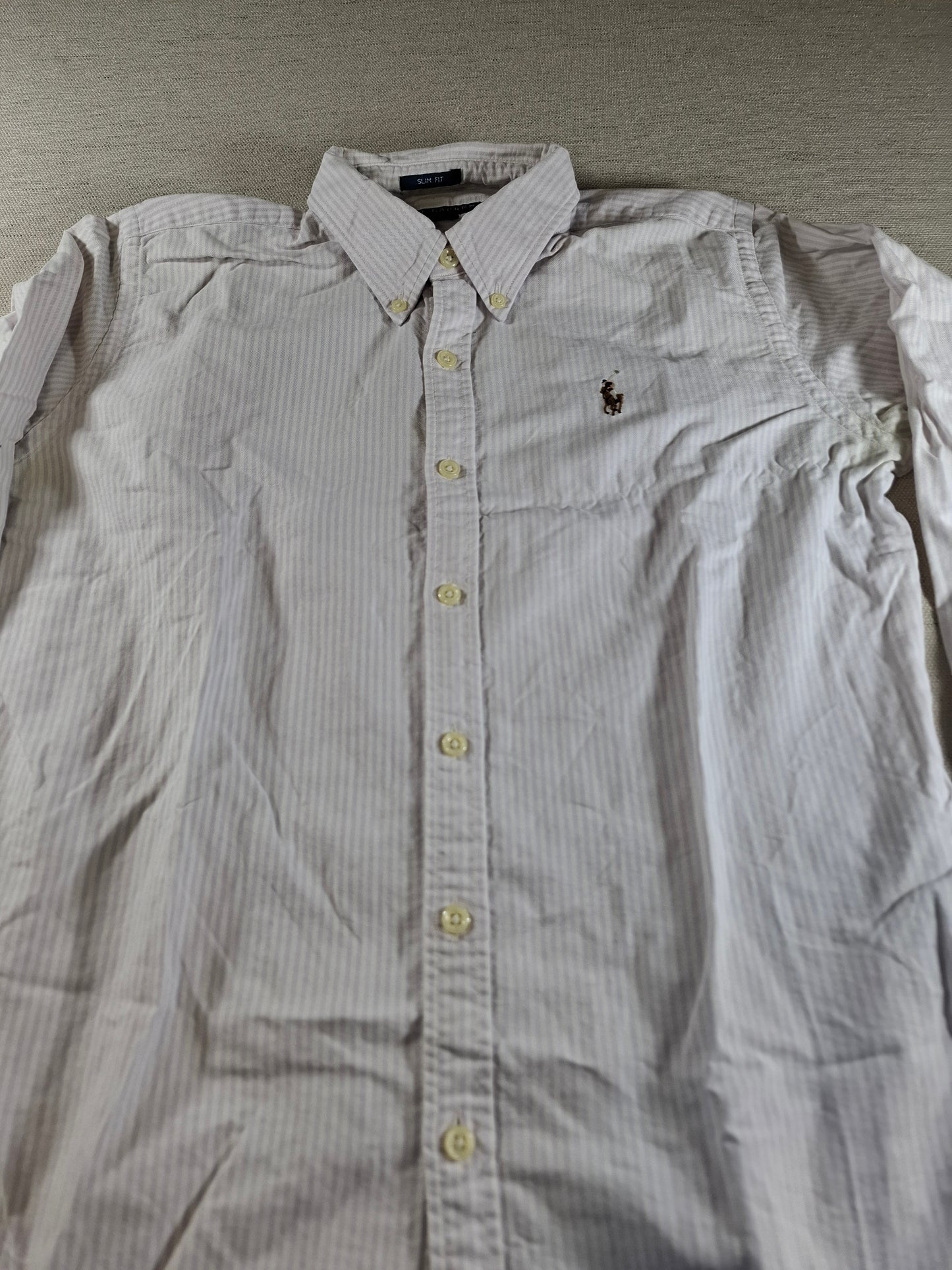 001445 – Polo Ralph Lauren Shirt – Lilac/White Stripe, Size Women's US 8