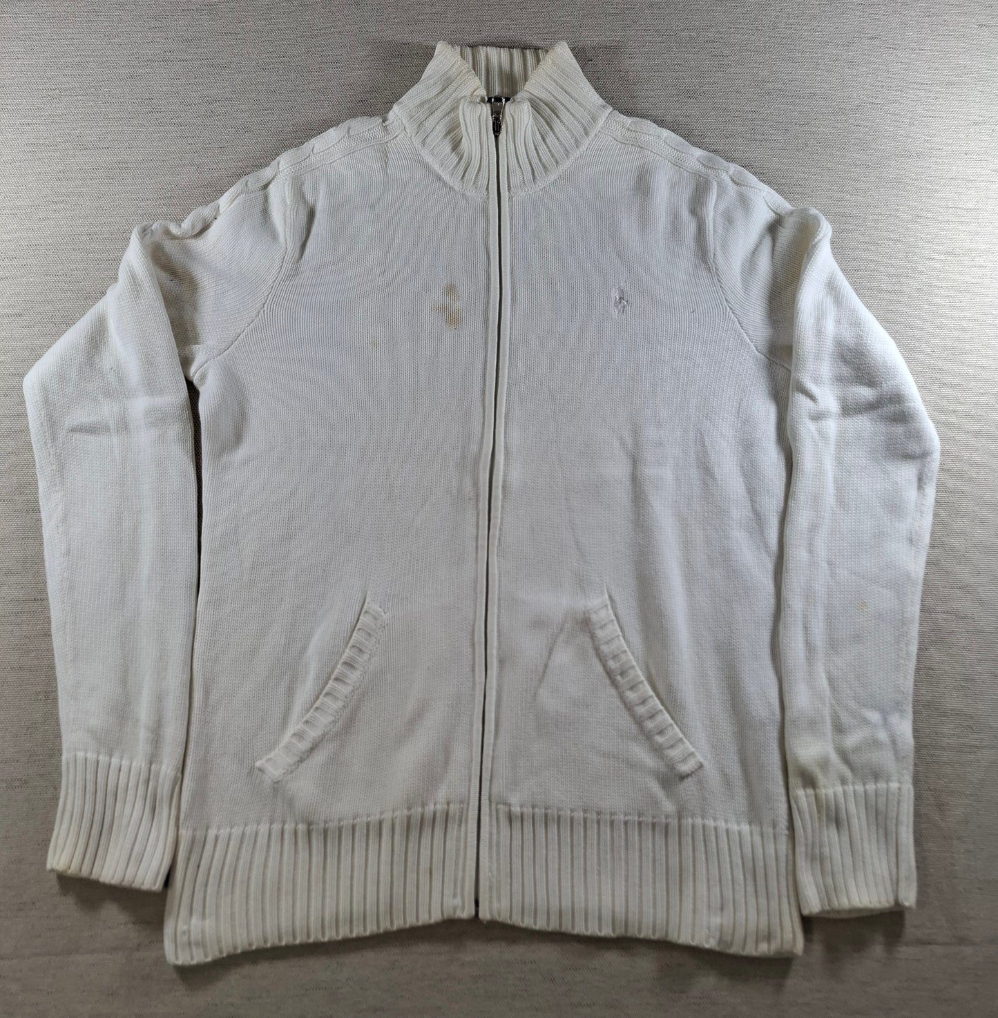 001470 – Polo Ralph Lauren Full-Zip Sweater – White, Size M