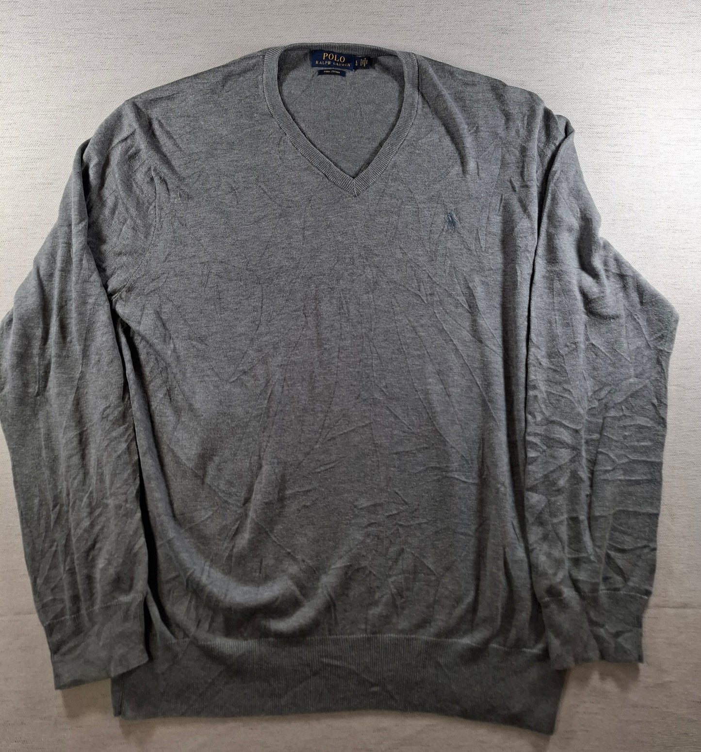 001473 – Polo Ralph Lauren V-neck Sweater – Grey, Size L