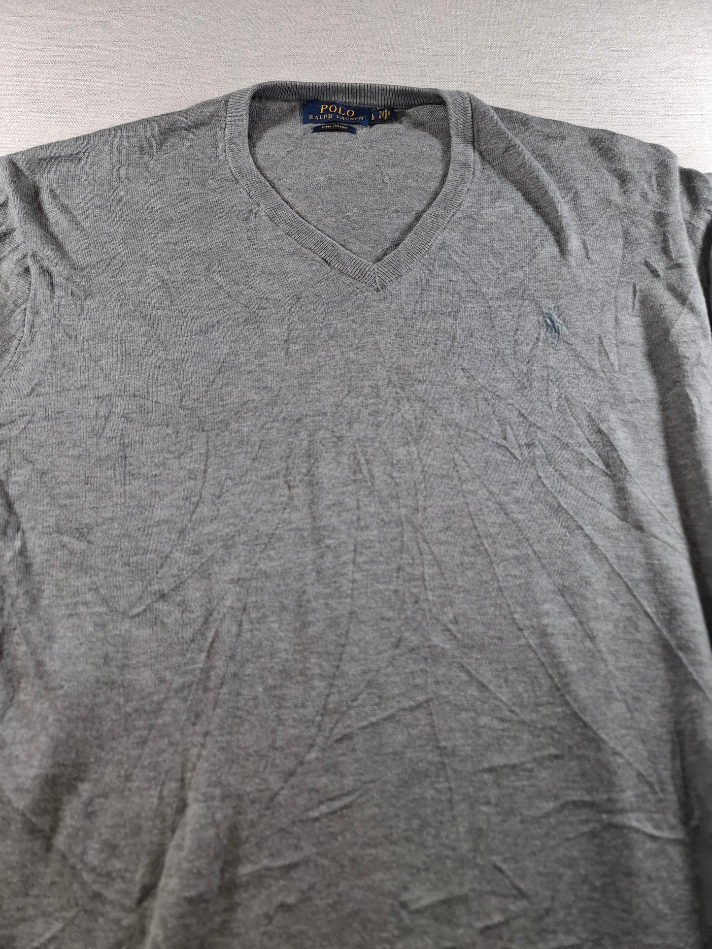 001473 – Polo Ralph Lauren V-neck Sweater – Grey, Size L