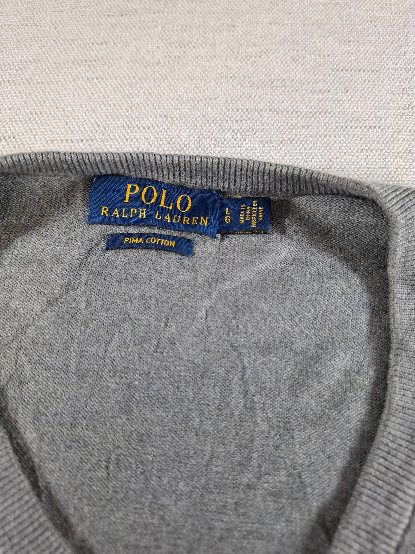 001473 – Polo Ralph Lauren V-neck Sweater – Grey, Size L