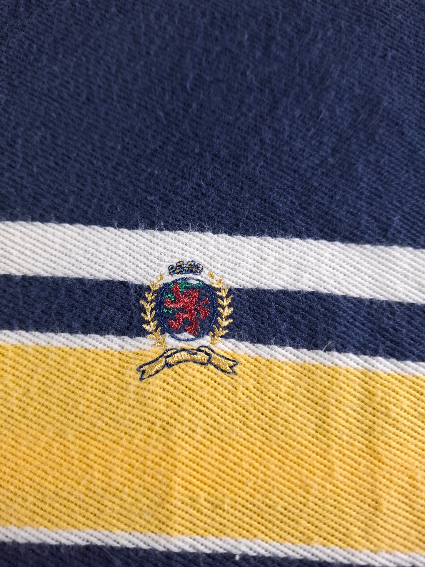 001486 – Tommy Hilfiger Polo Shirt – Yellow/White/Blue Stripe, Size XL