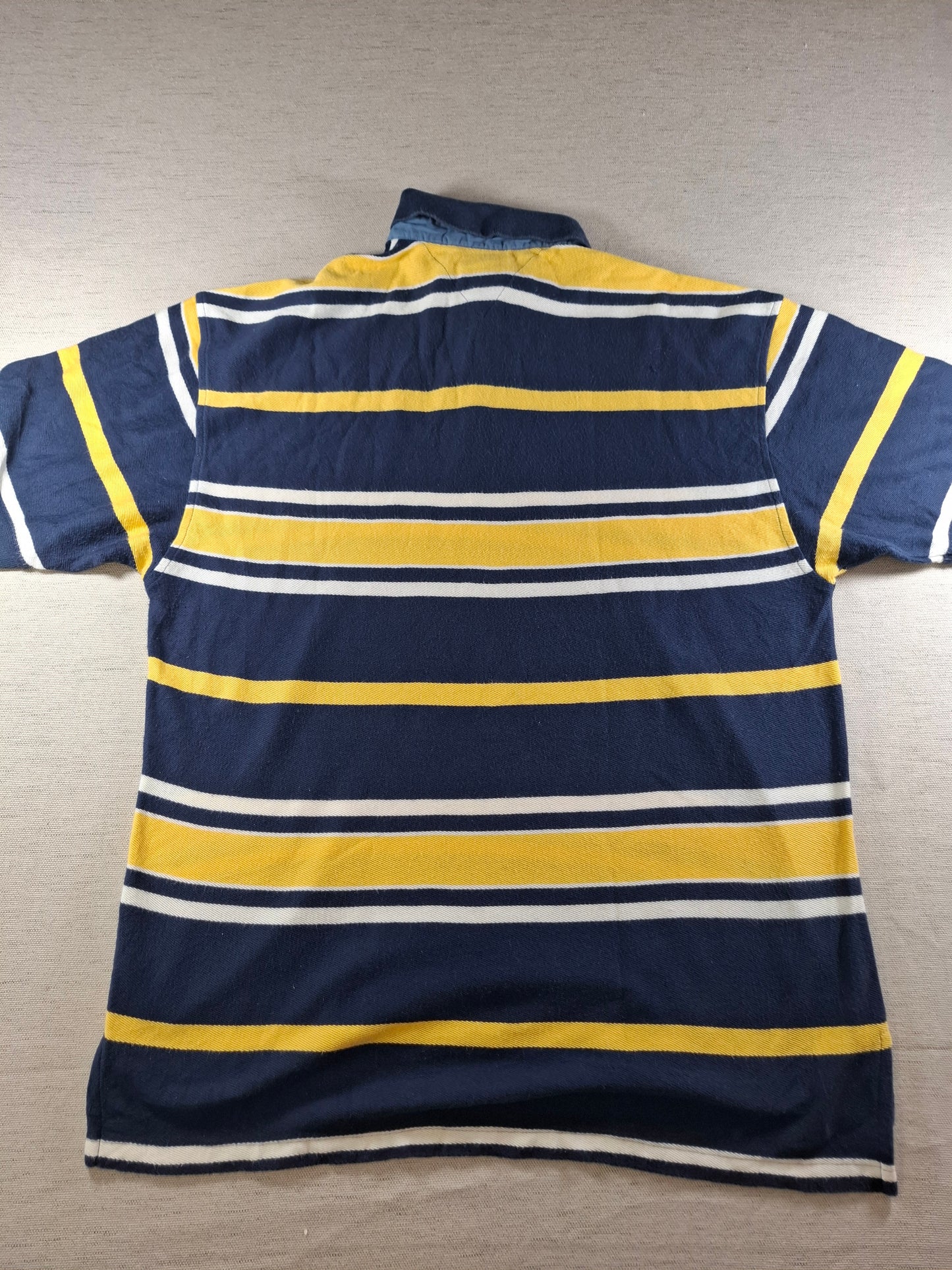 001486 – Tommy Hilfiger Polo Shirt – Yellow/White/Blue Stripe, Size XL