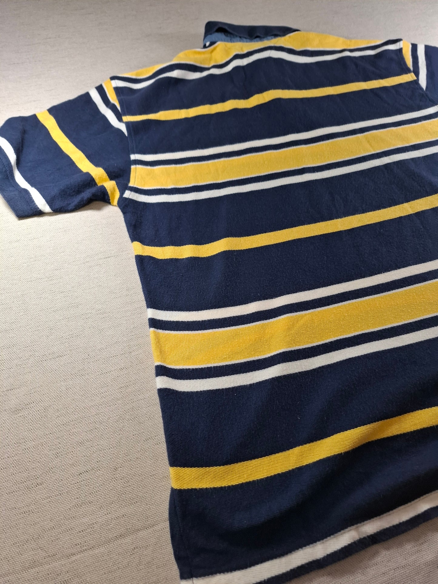 001486 – Tommy Hilfiger Polo Shirt – Yellow/White/Blue Stripe, Size XL