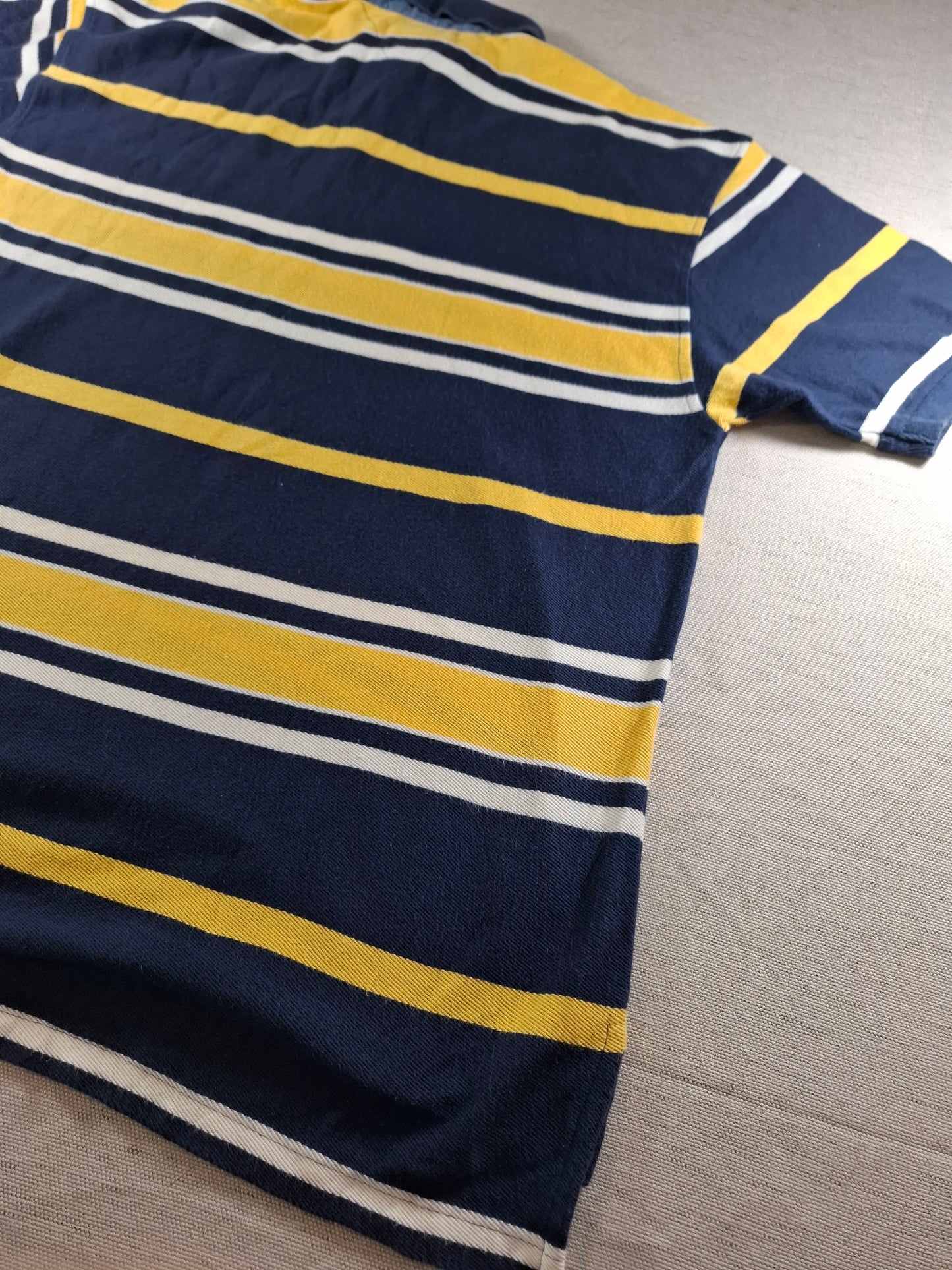001486 – Tommy Hilfiger Polo Shirt – Yellow/White/Blue Stripe, Size XL
