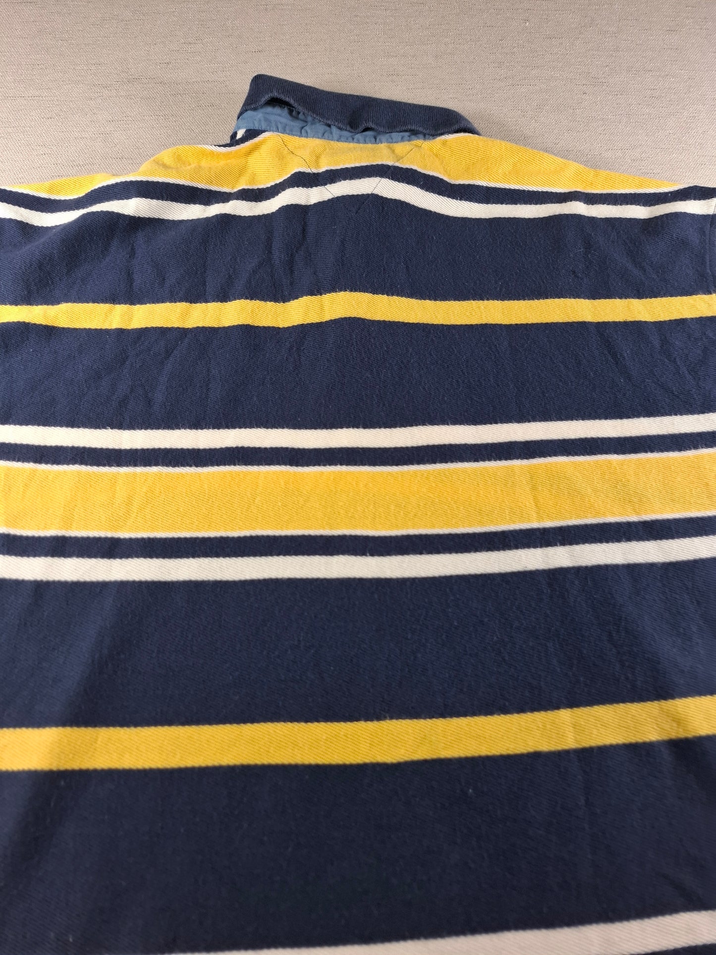 001486 – Tommy Hilfiger Polo Shirt – Yellow/White/Blue Stripe, Size XL