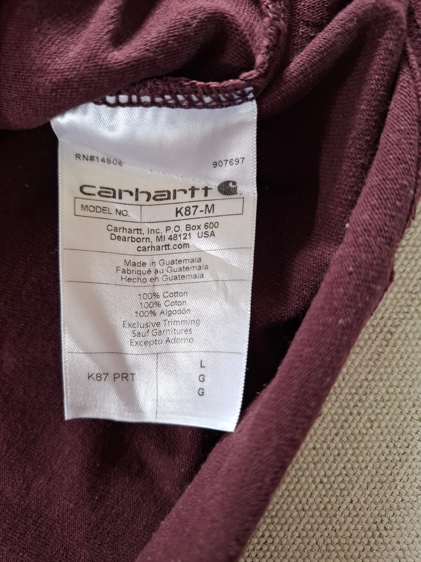 001567 – Carhartt T-Shirt – Burgundy Red, Size L