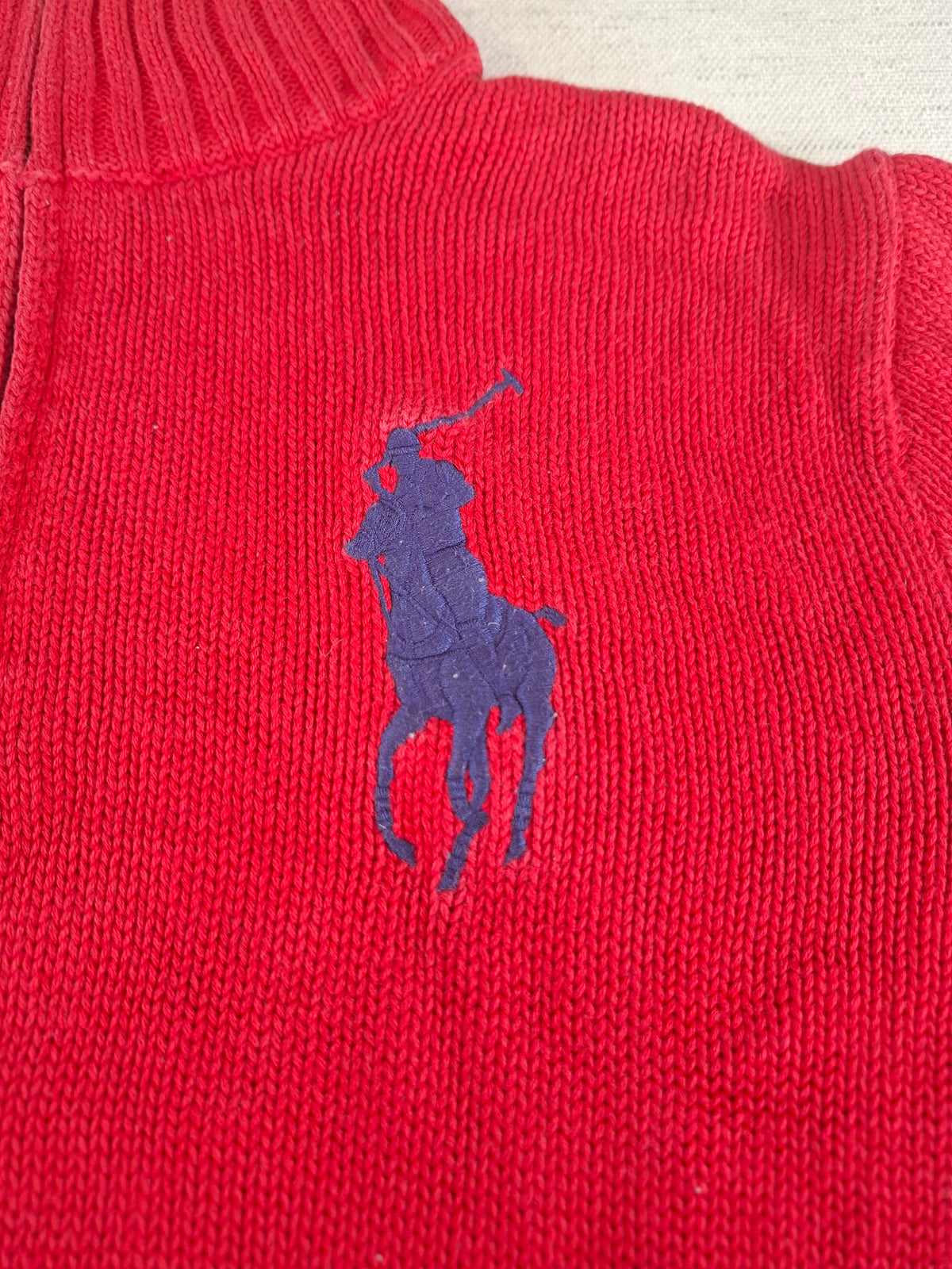 001577 – Polo Ralph Lauren Quarter-Zip Sweater – Red, Size XL