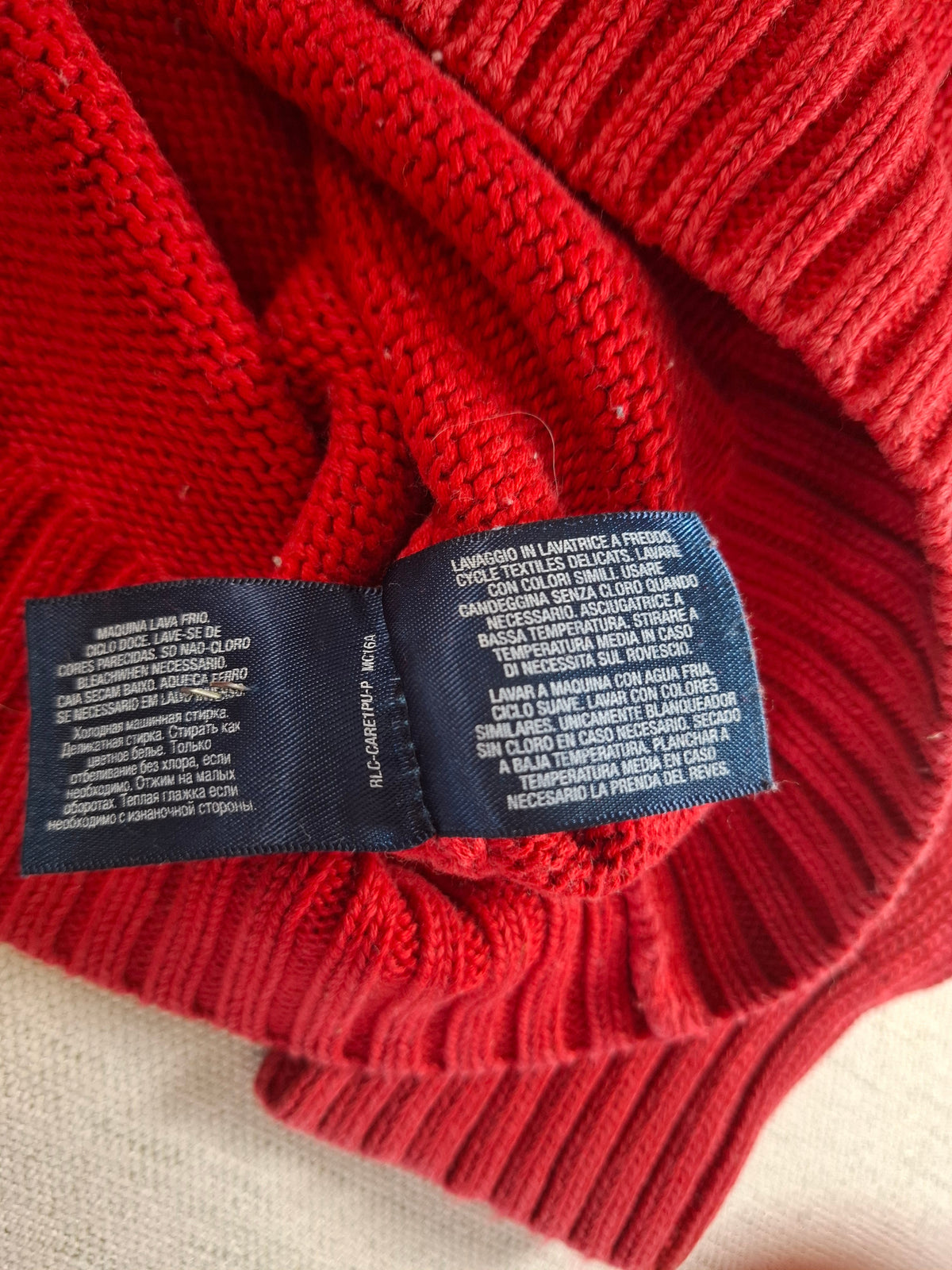 001577 – Polo Ralph Lauren Quarter-Zip Sweater – Red, Size XL