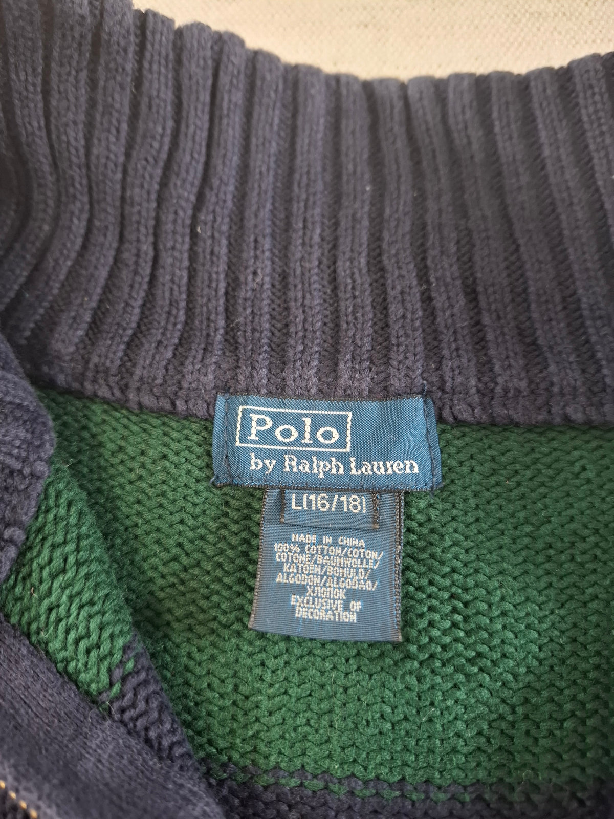 001578 – Polo Ralph Lauren 1/4 Zip Pullover – Blue/Green, Size L FOR BOYS (18/20YRS)