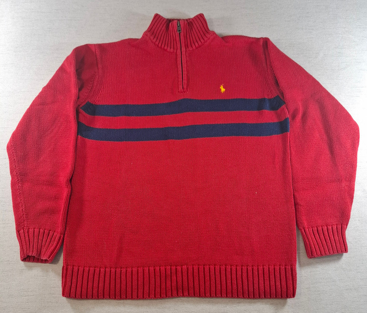 001579 – Polo Ralph Lauren 1/4 Zip Pullover – Red/Blue, Size L