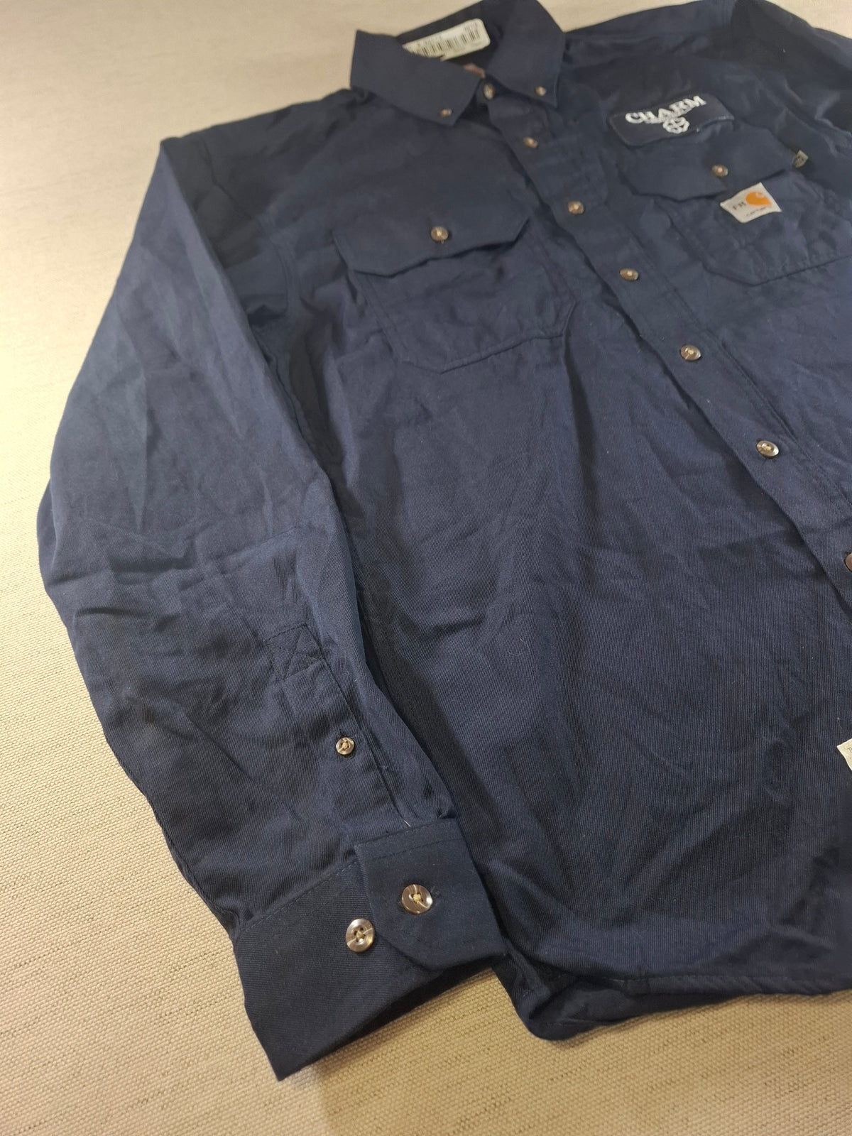 001581 – Carhartt Flame-Resistant Work Shirt – Navy, Size M