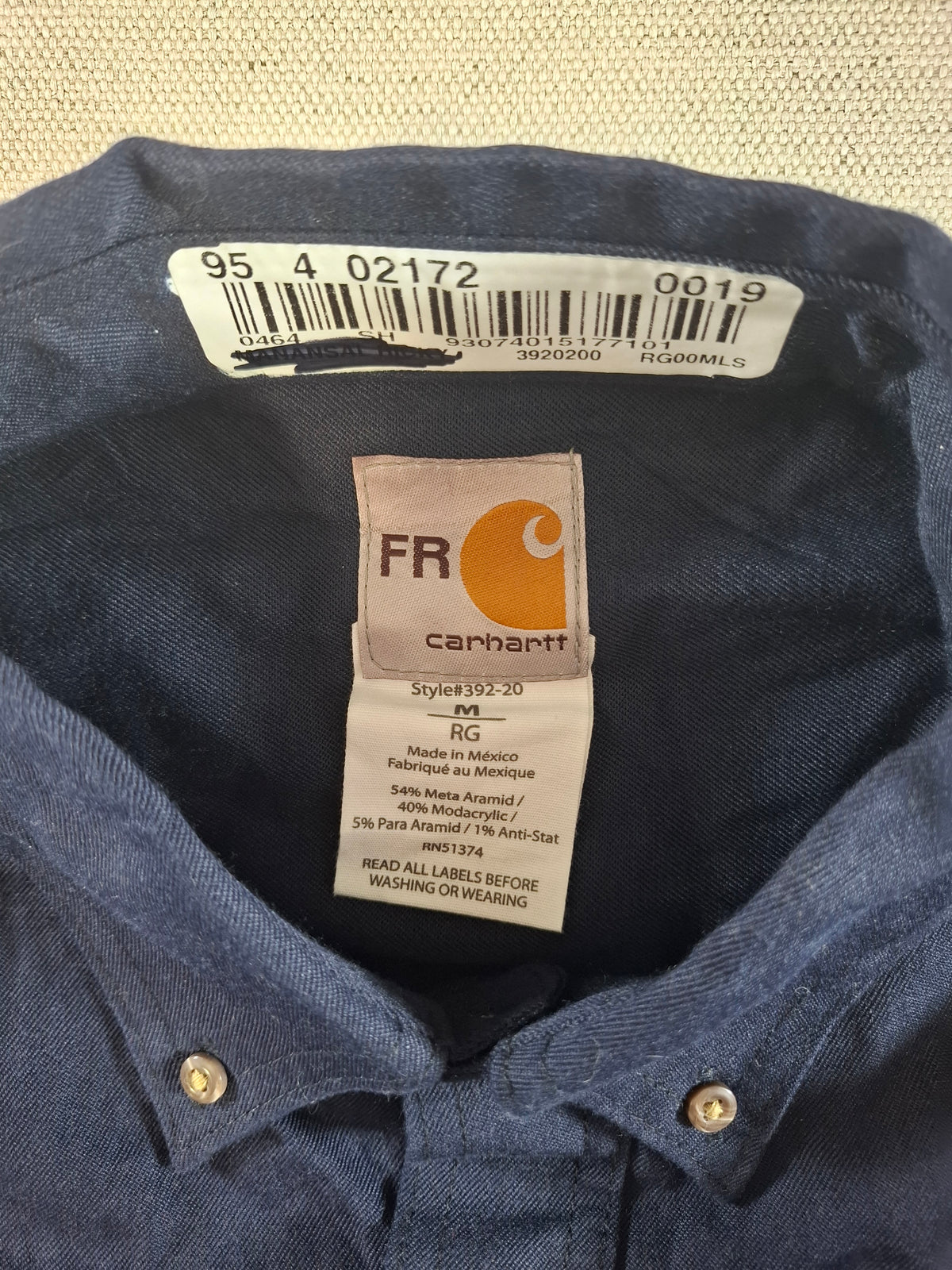 001581 – Carhartt Flame-Resistant Work Shirt – Navy, Size M