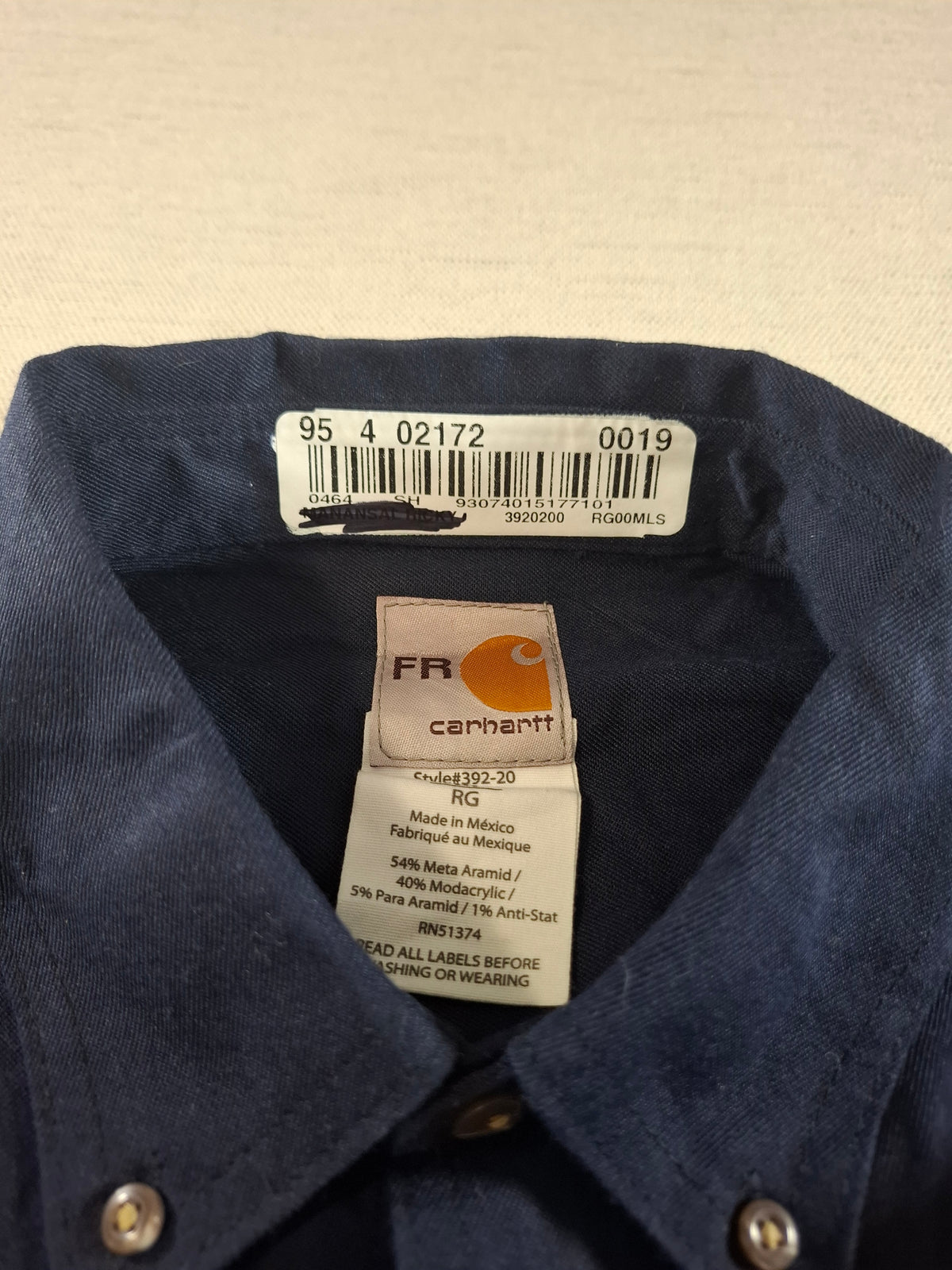 001581 – Carhartt Flame-Resistant Work Shirt – Navy, Size M