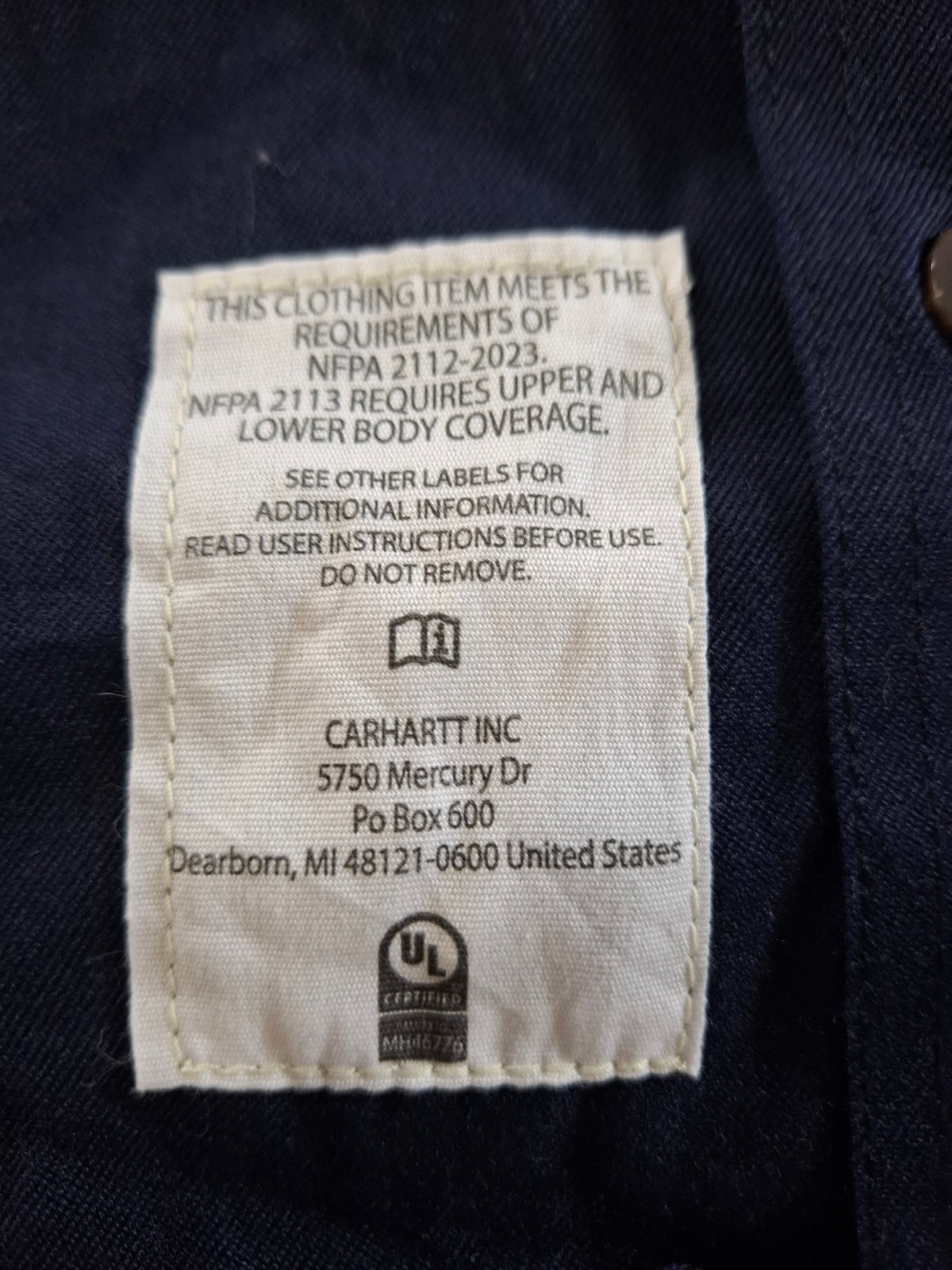 001581 – Carhartt Flame-Resistant Work Shirt – Navy, Size M