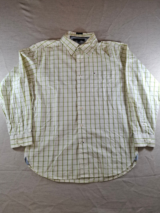 001093 Tommy Hilfiger Button down shirt size 16,5-17 / L Green/ White checkered