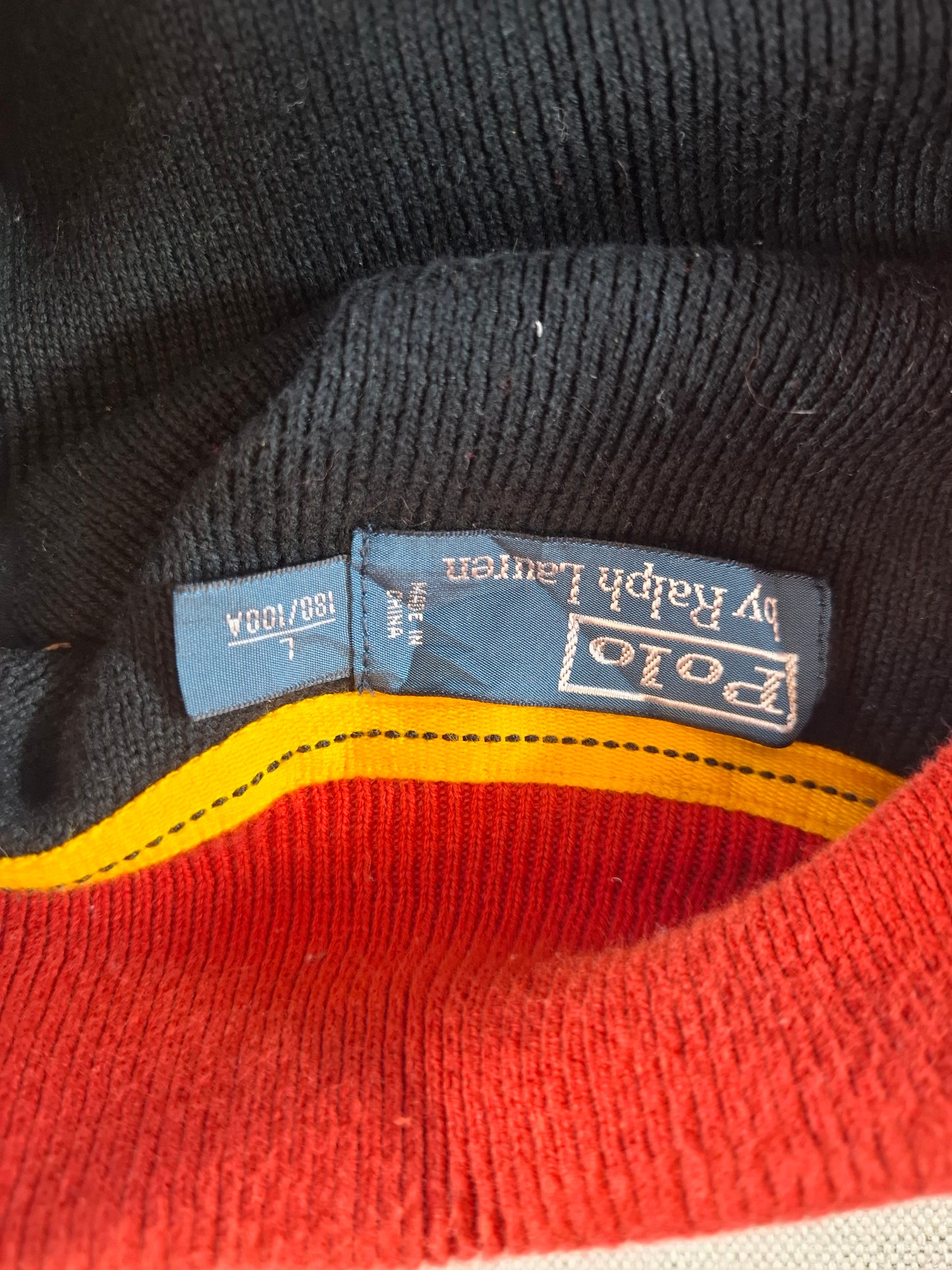 000226 Polo Ralph Lauren Full zip sweater size L Black/ Red