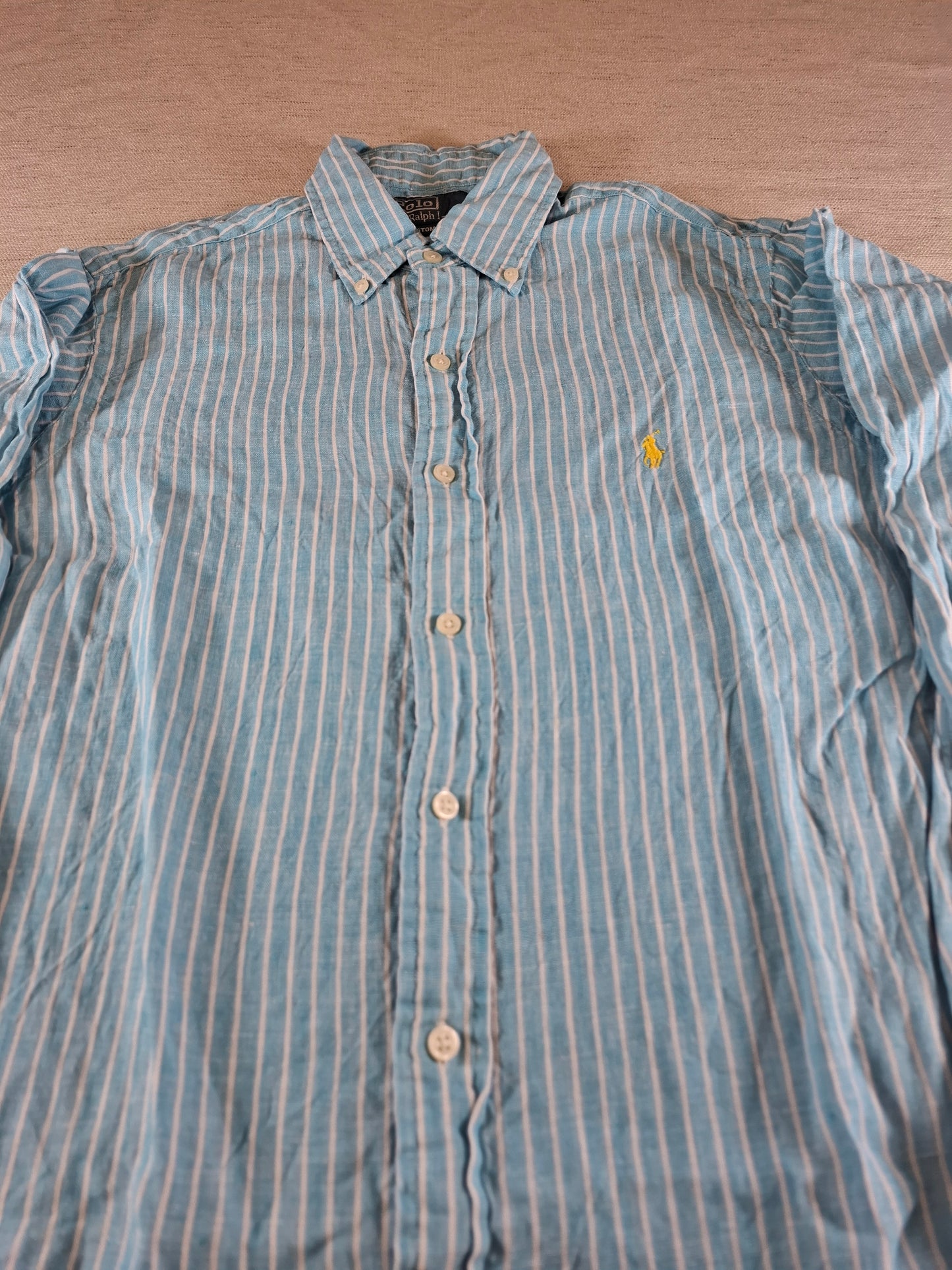 001083 Polo Ralph Lauren Button down shirt size S Turquoise striped