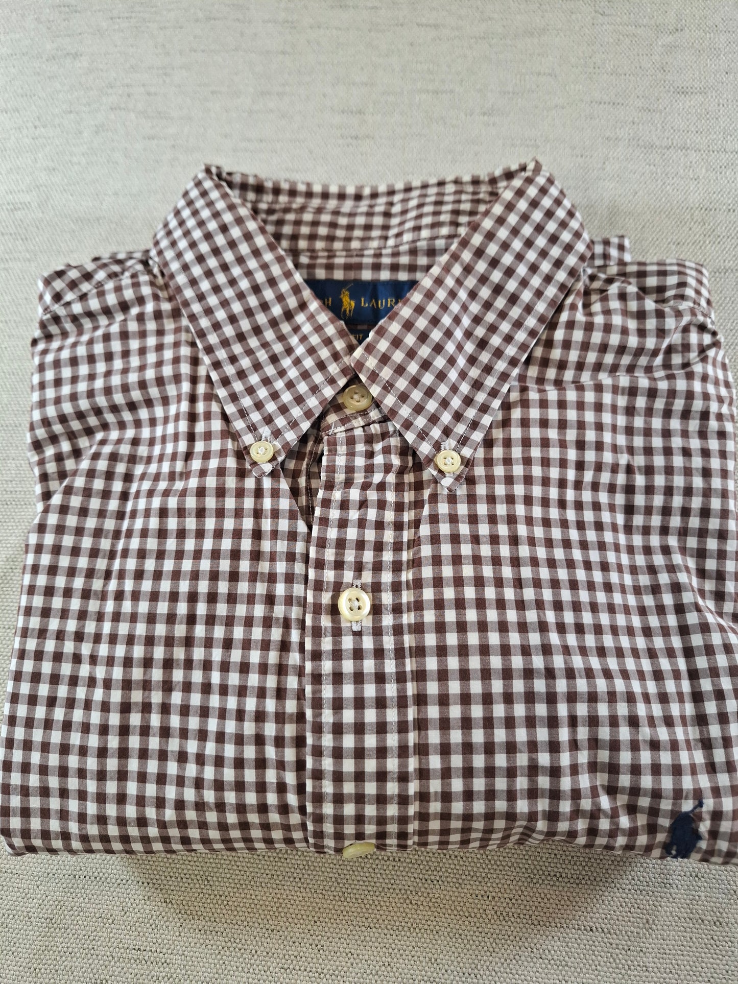 001085 Polo Ralph Lauren Button down shirt size L Brown/ White checkered