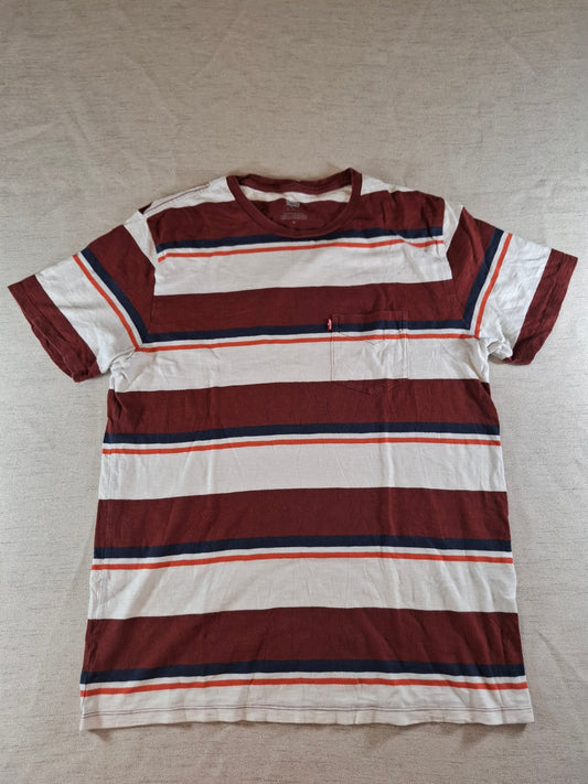 001138 Levi's T-shirt size M Burgundy/ White/ Blue/ Orange striped