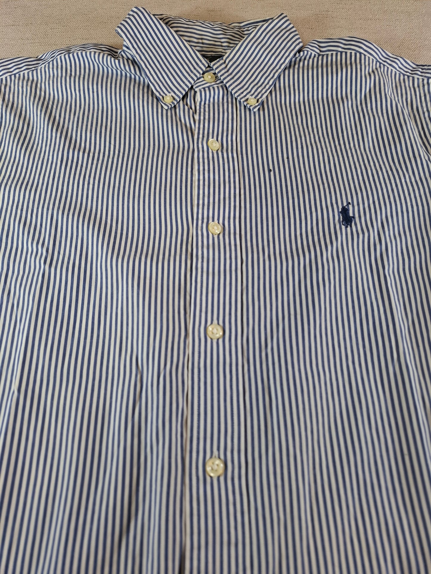 001082 Polo Ralph Lauren Button down shirt size 15.5 / 32-33 Blue/ White striped