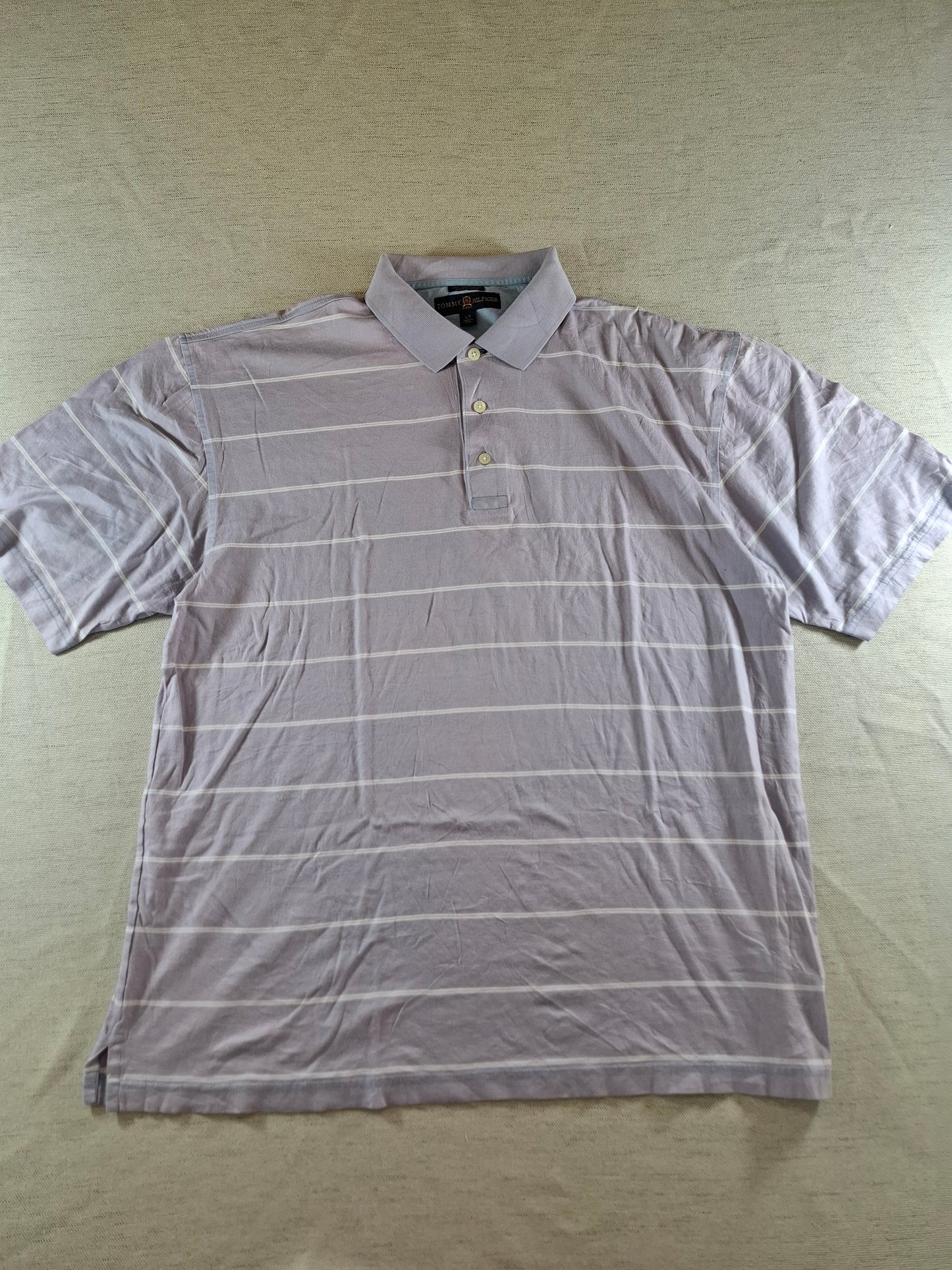 001113 Tommy Hilfiger Polo size L Lila/ White striped