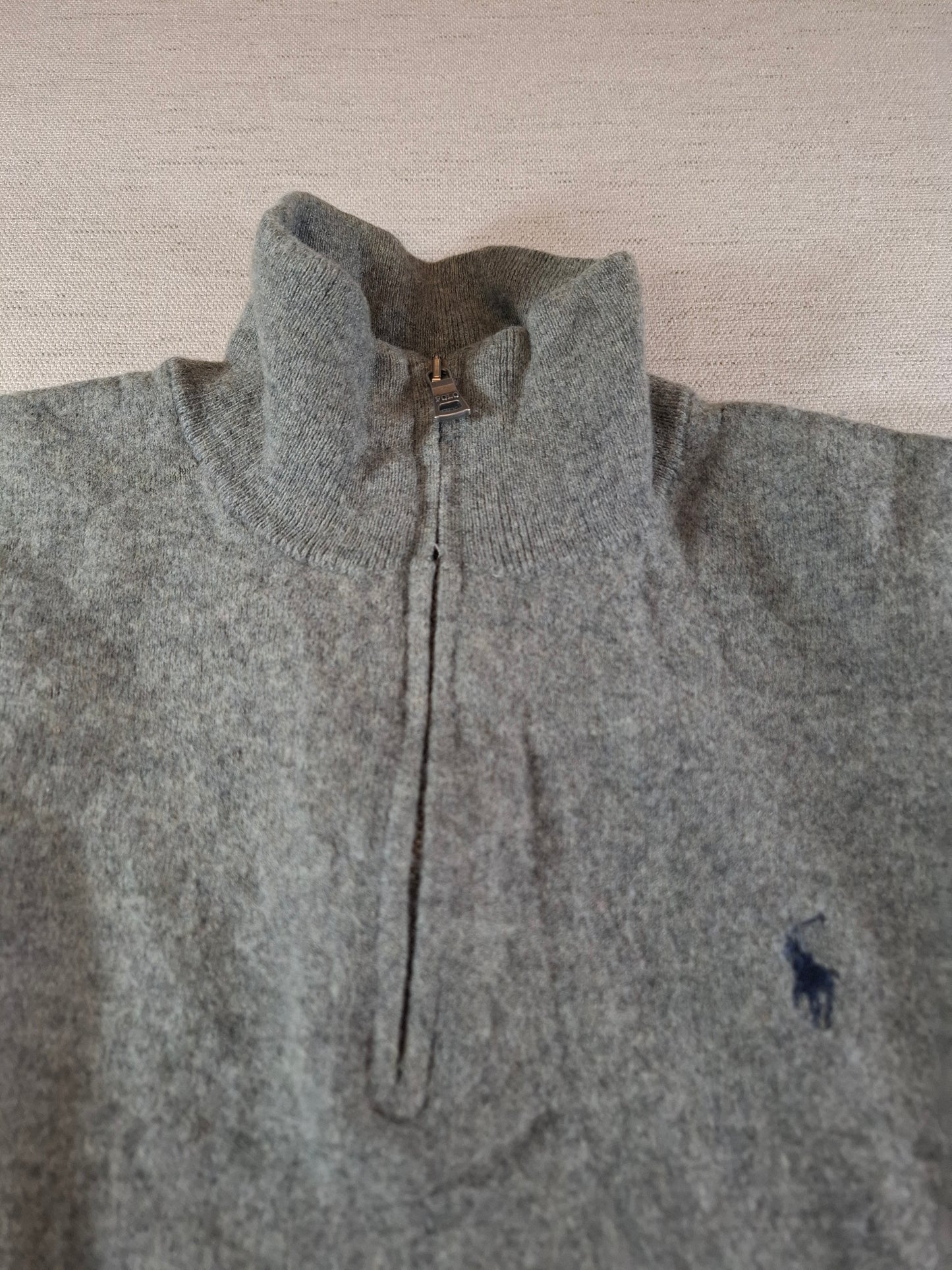000496 Polo Ralph Lauren 1/4 zip sweater size S Grey Merino