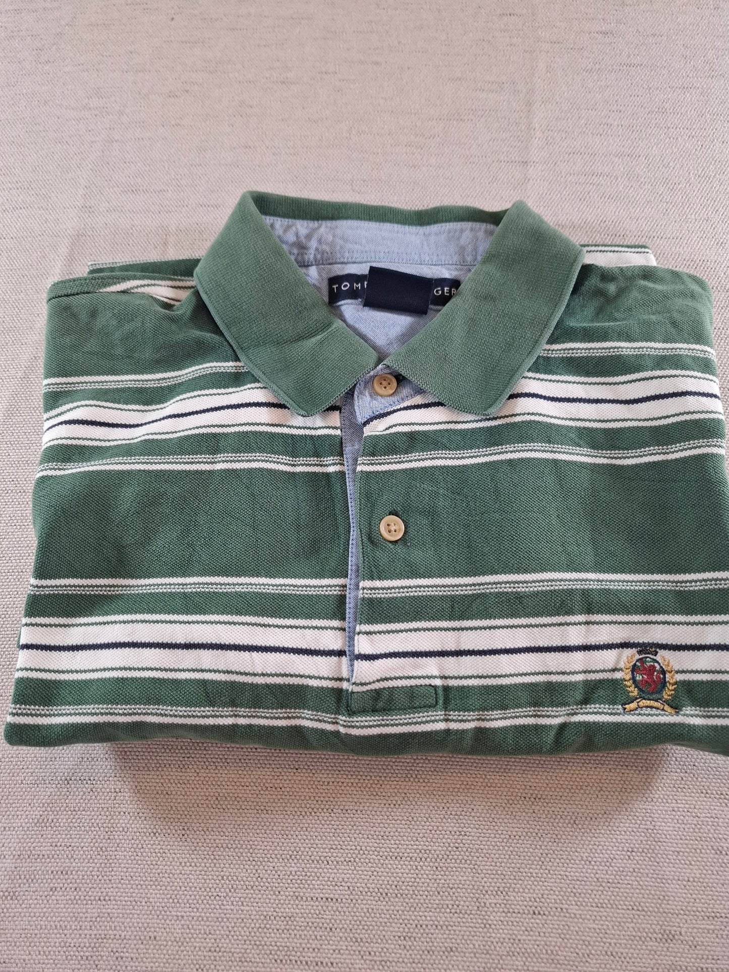 001115 Tommy Hilfiger Polo size XL Green/ white striped