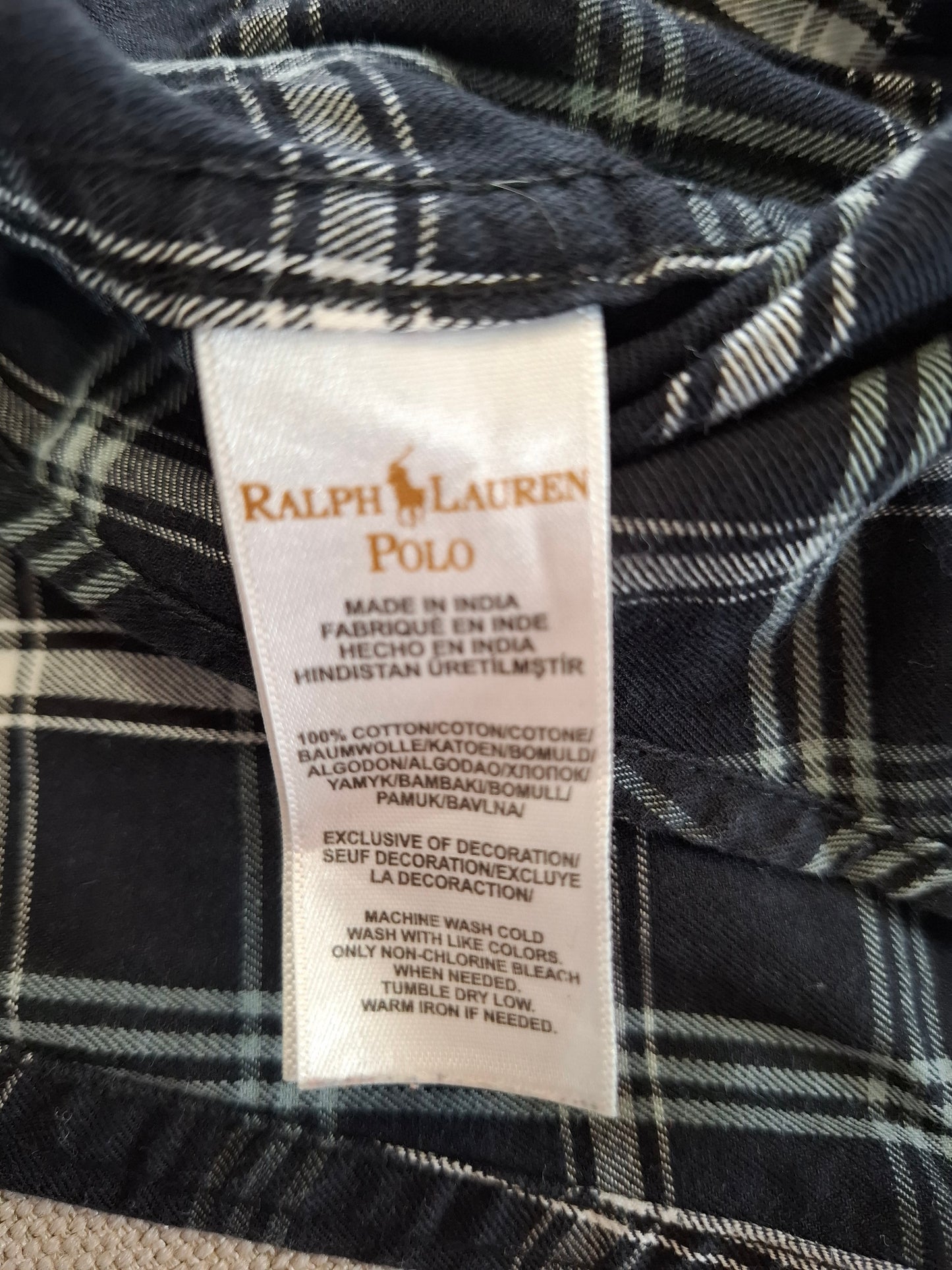 001071 Polo Ralph Lauren Button down shirt size L Black/ White checkered