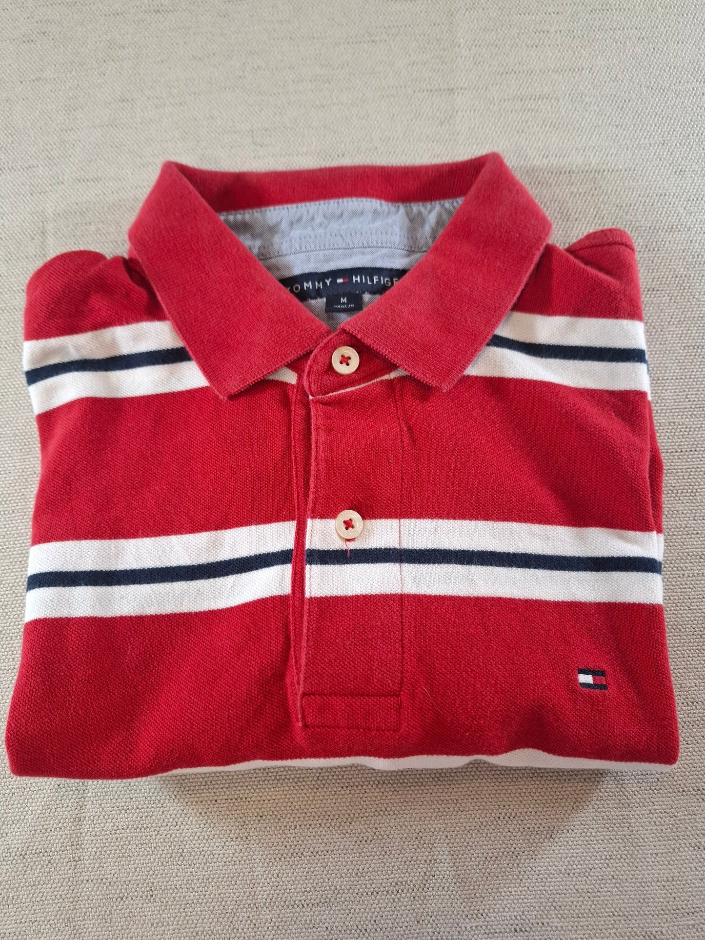 001111 Tommy Hilfiger Polo size M Red/ White/ Black striped