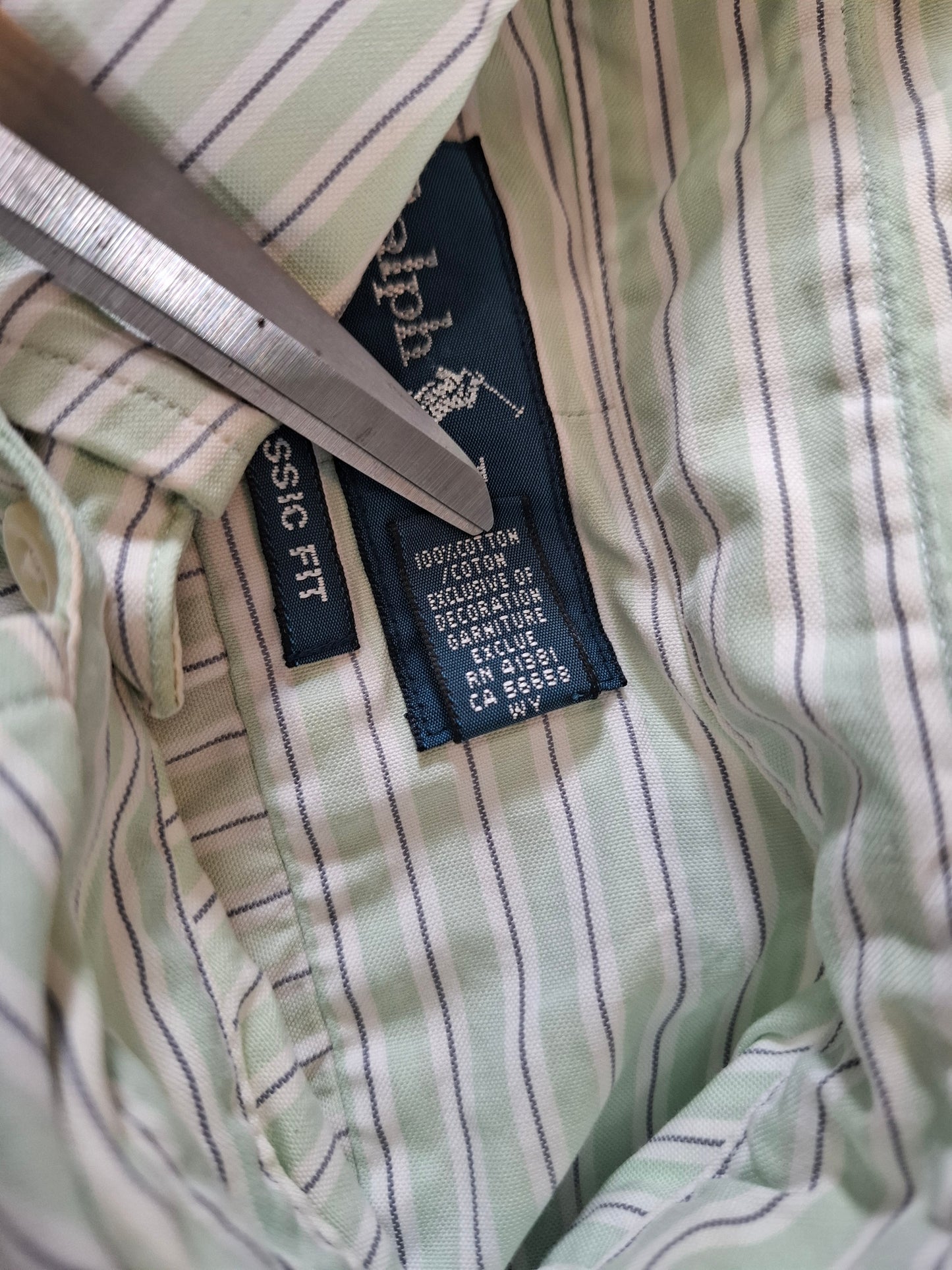 001084 Polo Ralph Lauren Button down shirt size 16.5 / 32-33 Green/ Grey/ White striped