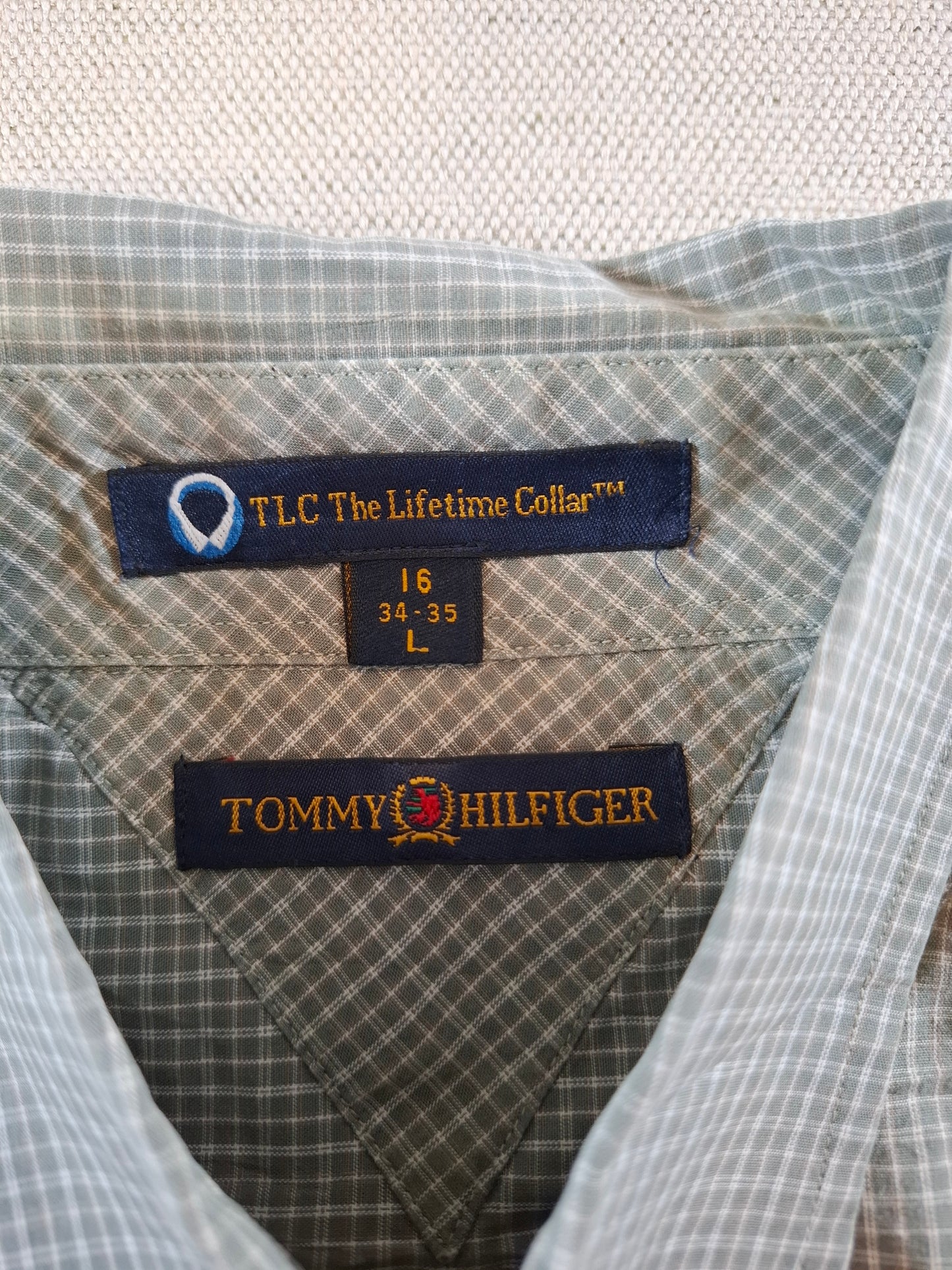 001092 Tommy Hilfiger Button down shirt size 16 / 34-35 Green/ White checkered