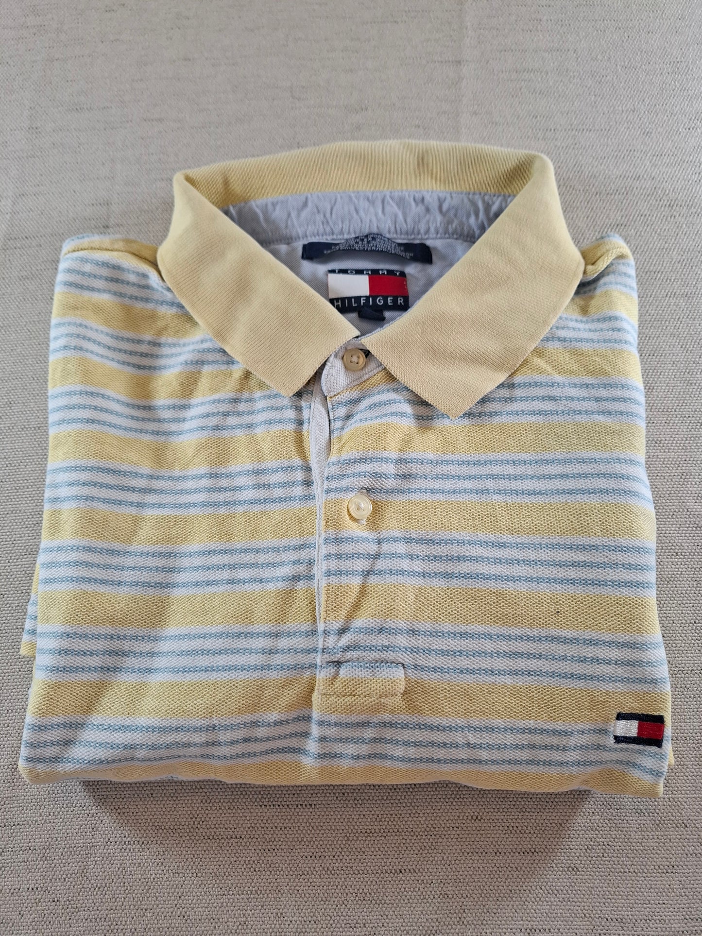 001114 Tommy Hilfiger Polo size XXL Yellow/ White/ light blue striped