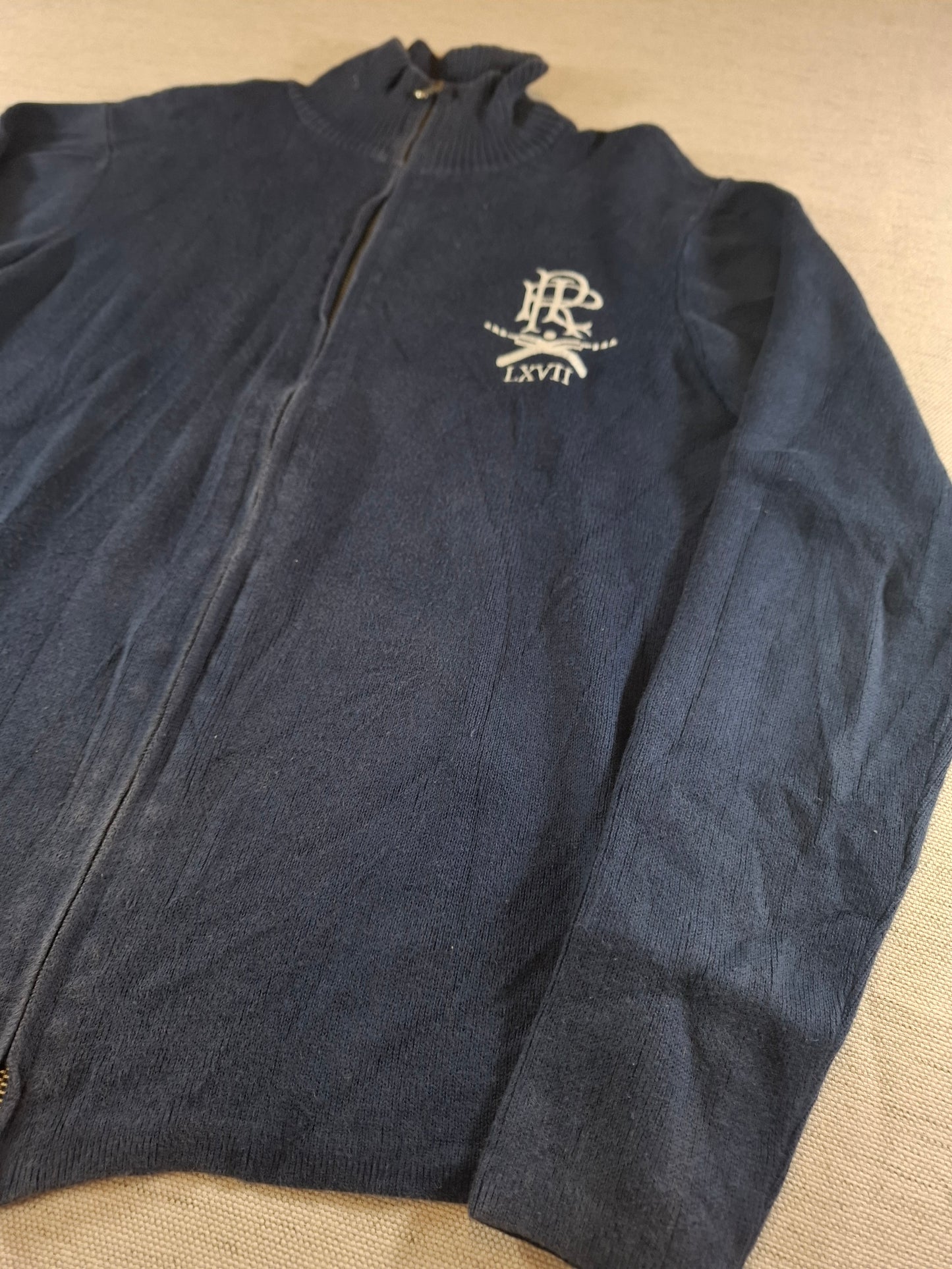 000938 Polo Ralph Lauren Full zip sweater size L Navy Blue/ White