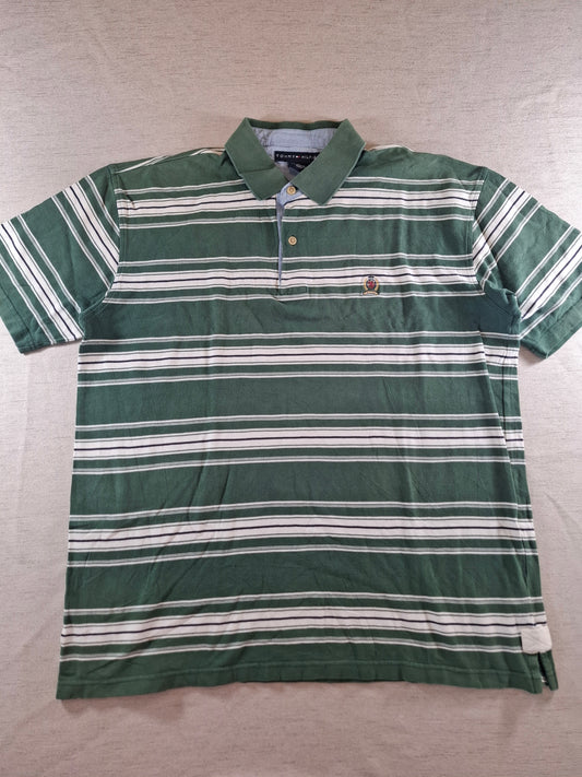 001115 Tommy Hilfiger Polo size XL Green/ white striped