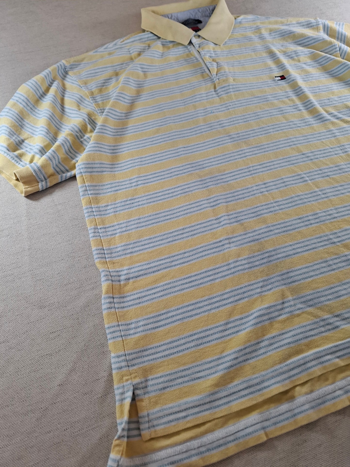 001114 Tommy Hilfiger Polo size XXL Yellow/ White/ light blue striped