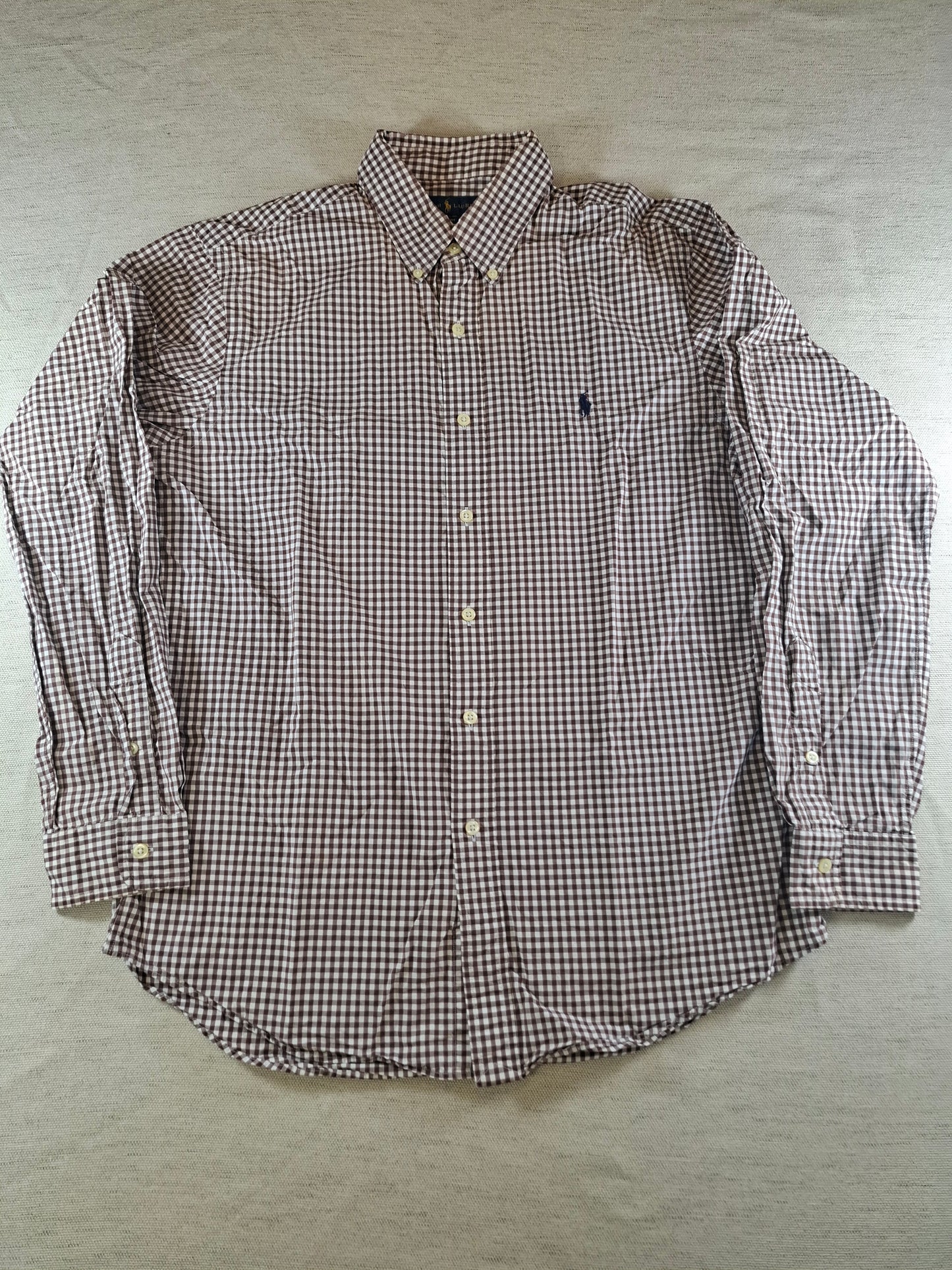001085 Polo Ralph Lauren Button down shirt size L Brown/ White checkered
