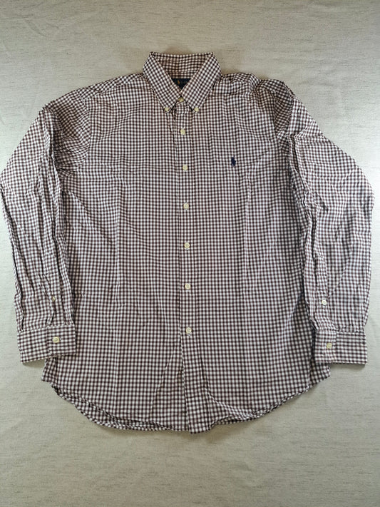 001085 Polo Ralph Lauren Button down shirt size L Brown/ White checkered