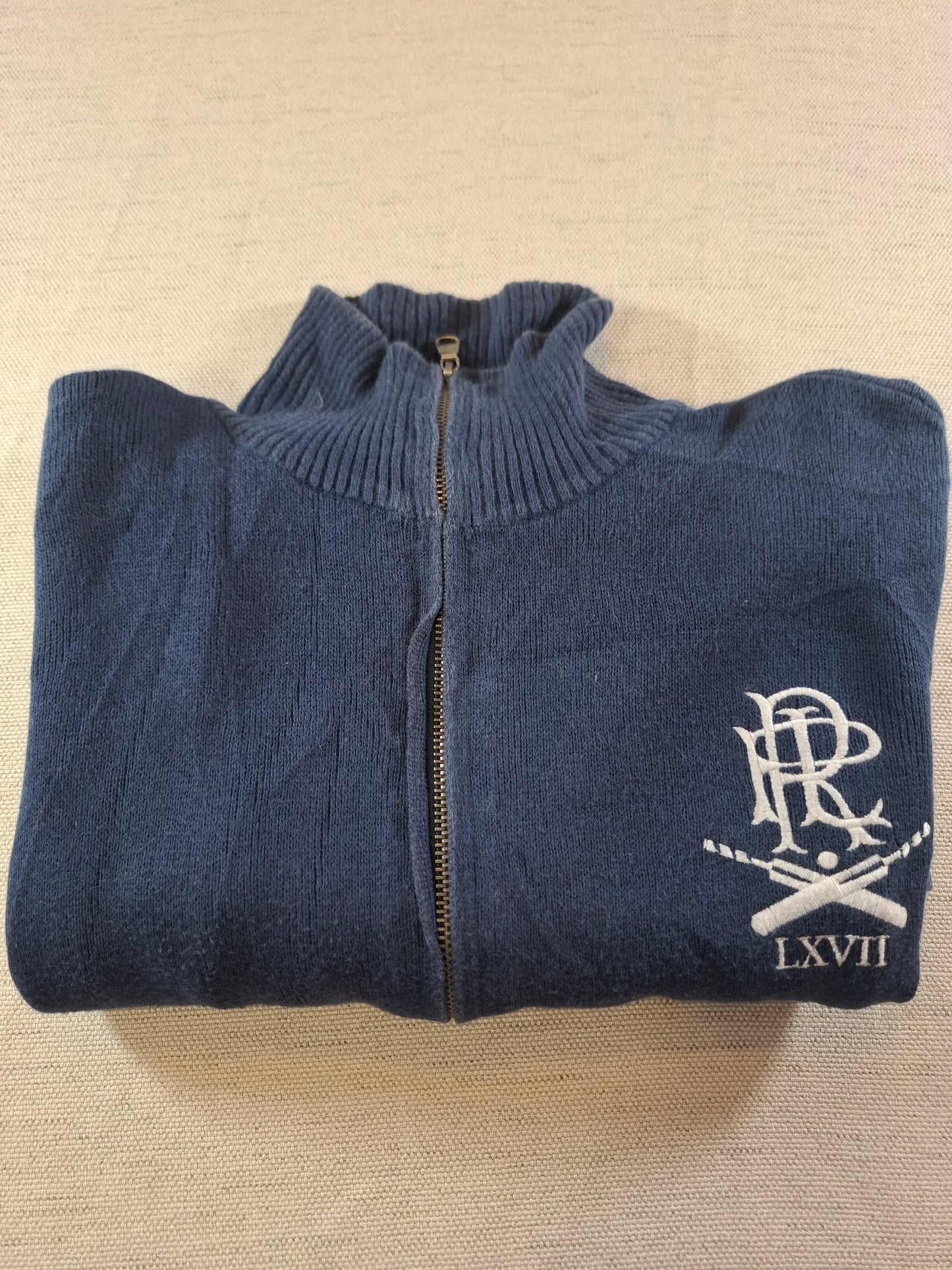 000938 Polo Ralph Lauren Full zip sweater size L Navy Blue/ White