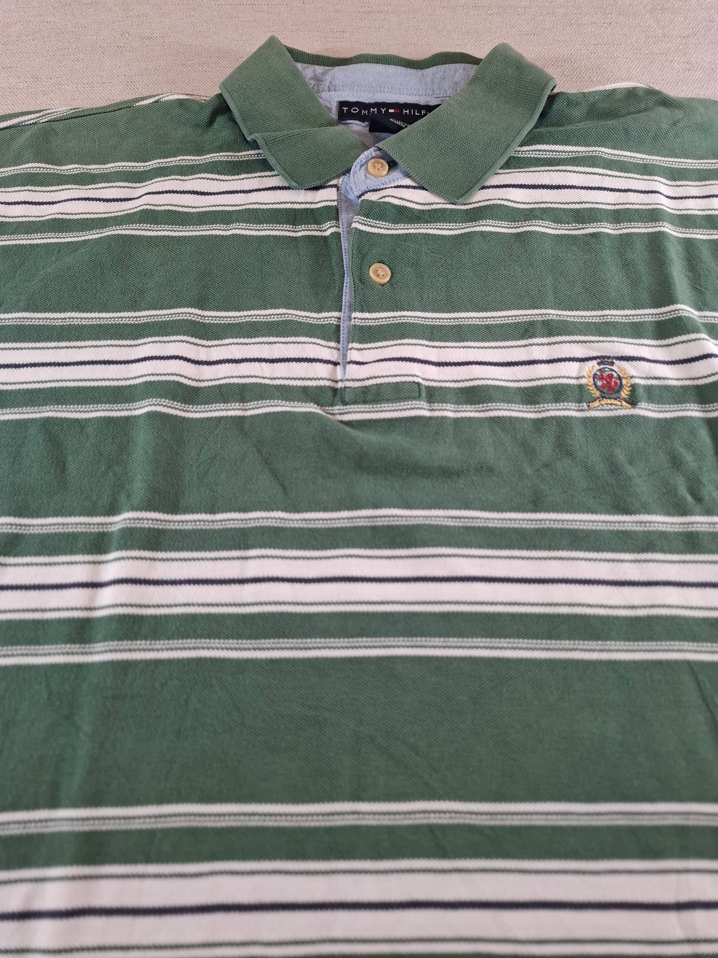 001115 Tommy Hilfiger Polo size XL Green/ white striped